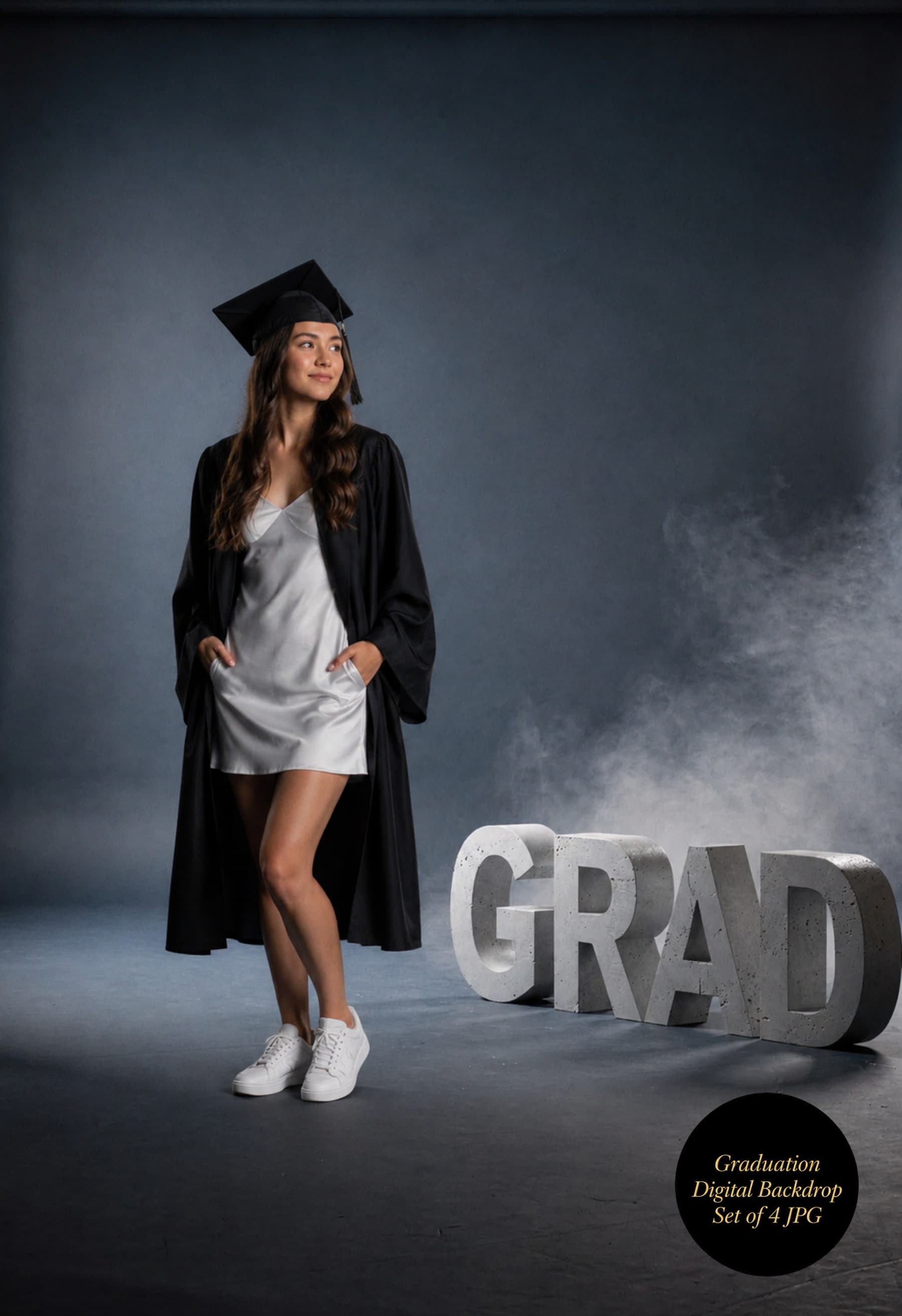 Graduation Digital Backdrop Set | 2026 Senior Photo Backgrounds with 3D GRAD Letters, 4 JPGs - Thumbnail 2