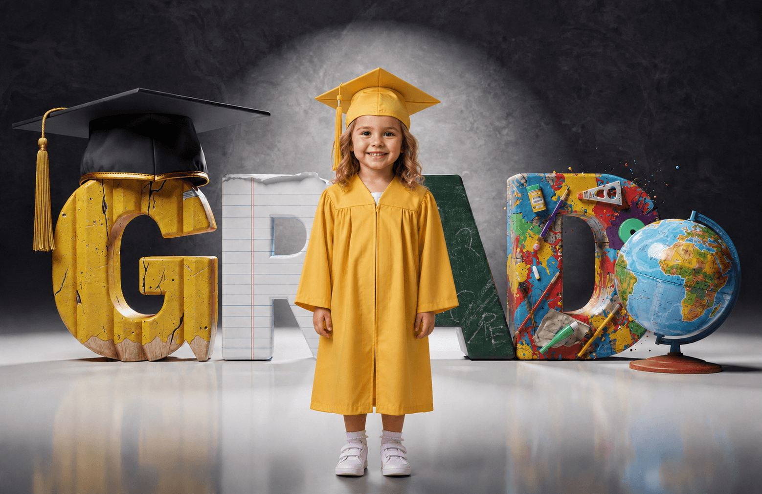 Kindergarten Graduation Digital Backdrop | Colorful GRAD Letters | School Portrait PSD Overlay | Preschool Graduation Background
