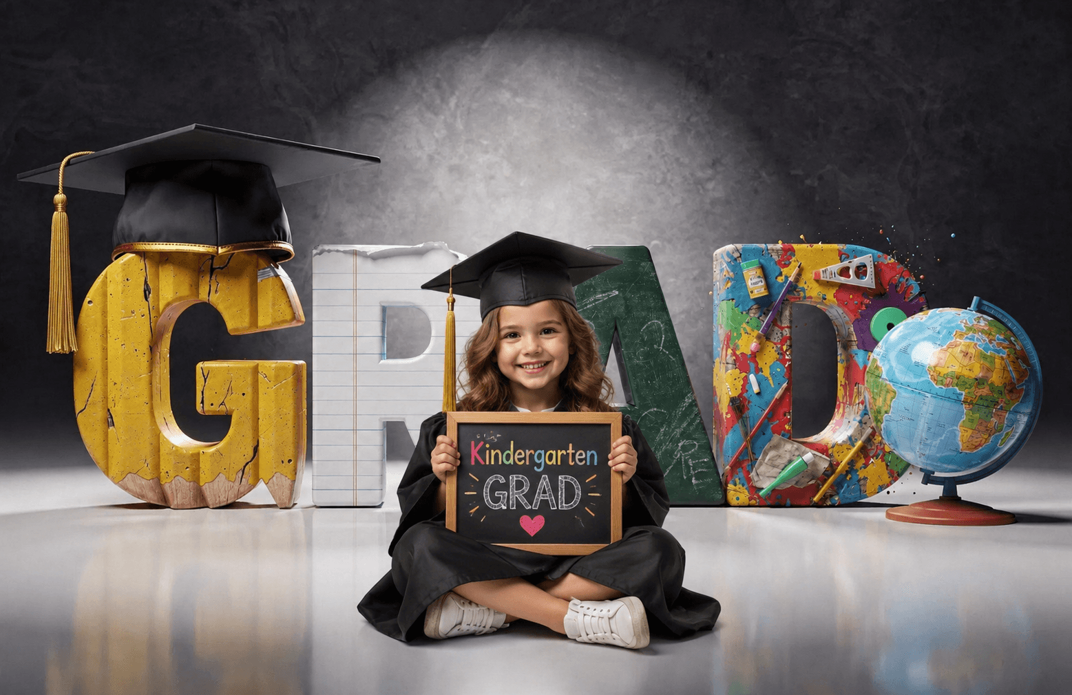 Kindergarten Graduation Digital Backdrop | Colorful GRAD Letters | Preschool Graduation Background - Thumbnail 2