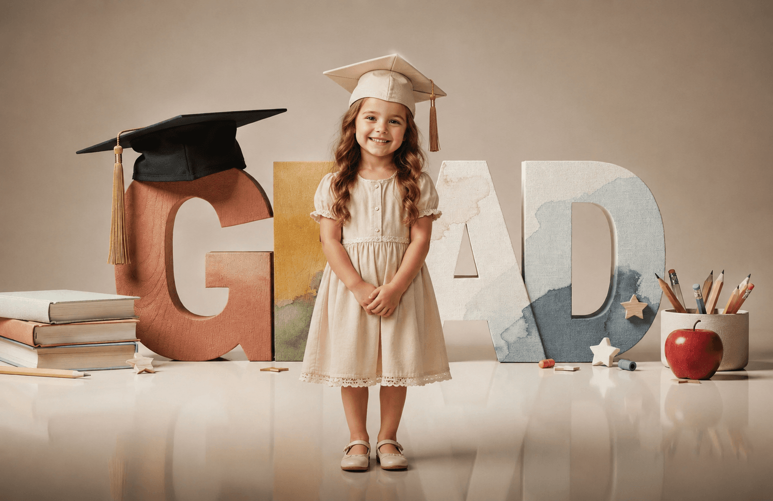 Kindergarten Graduation Digital Backdrop | Colorful GRAD Letters | School Portrait PSD Overlay | Preschool Graduation Background