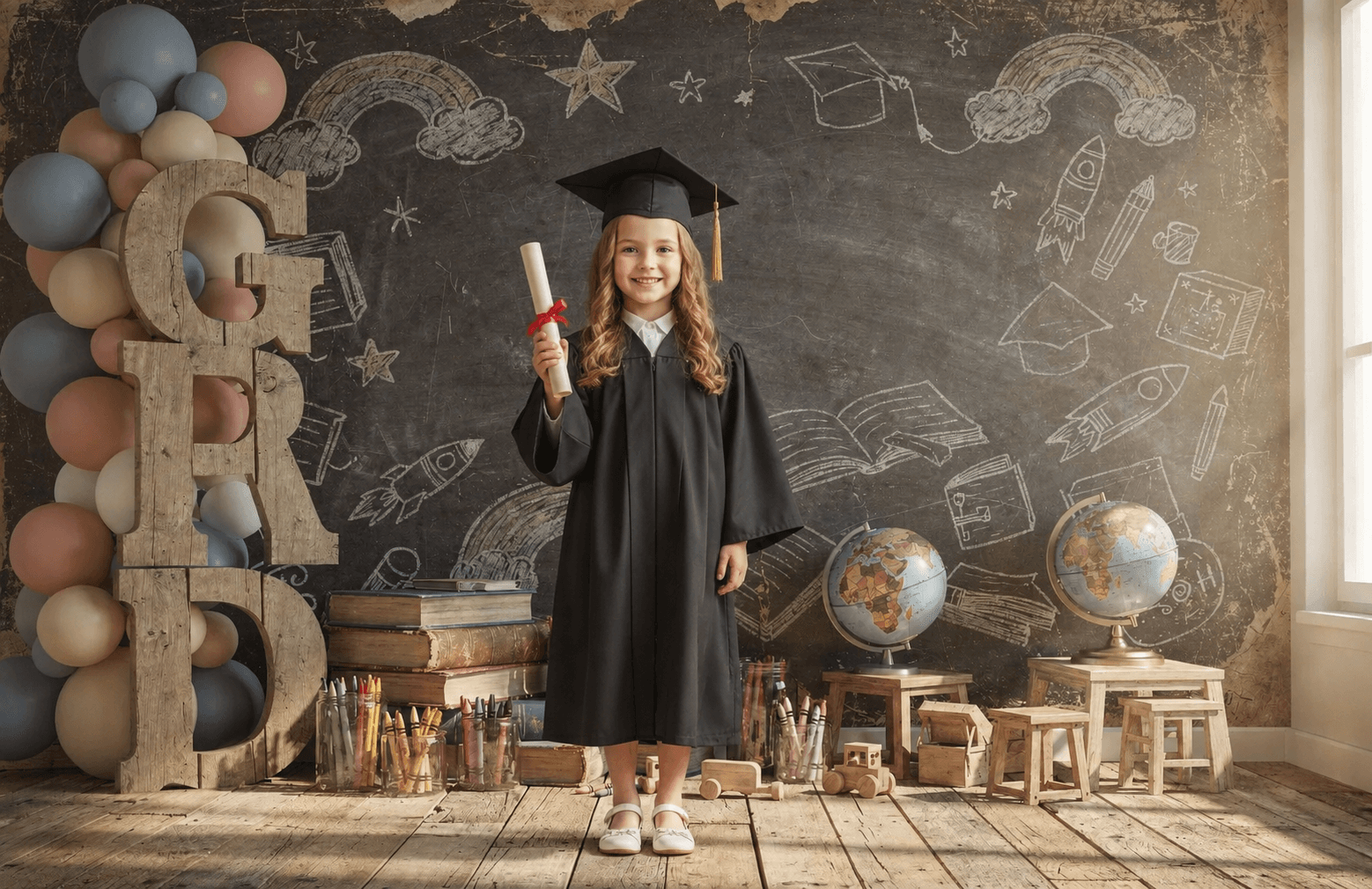 Kindergarten Graduation Digital Backdrop | Colorful GRAD Letters | School Portrait PSD Overlay | Preschool Graduation Background | 10 JPGs - Thumbnail 4
