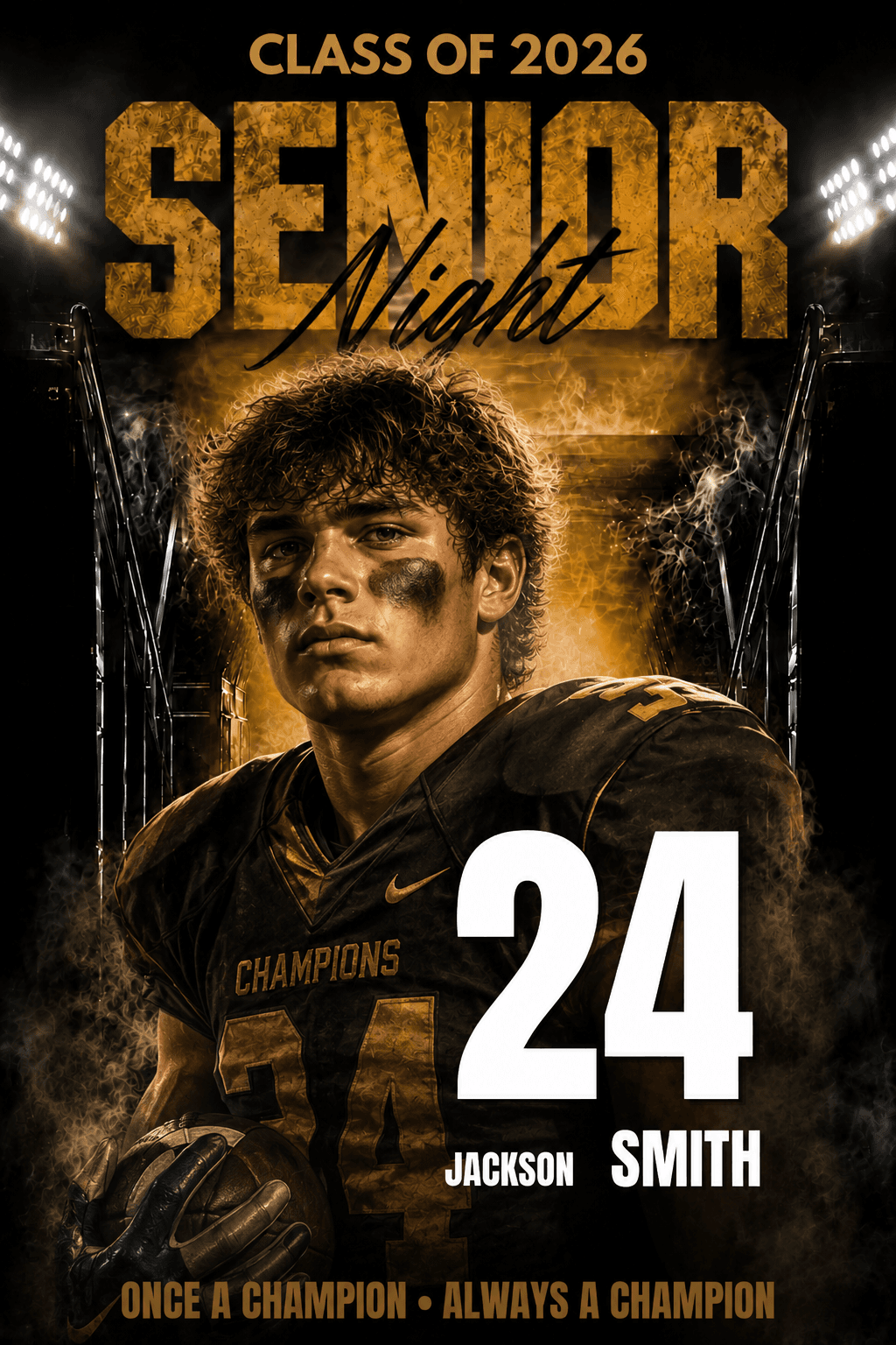 Football Senior Night Poster Template | Editable in Canva | Custom Sports Banner, Memory Mate & Team Cards | Football Background - Thumbnail 2