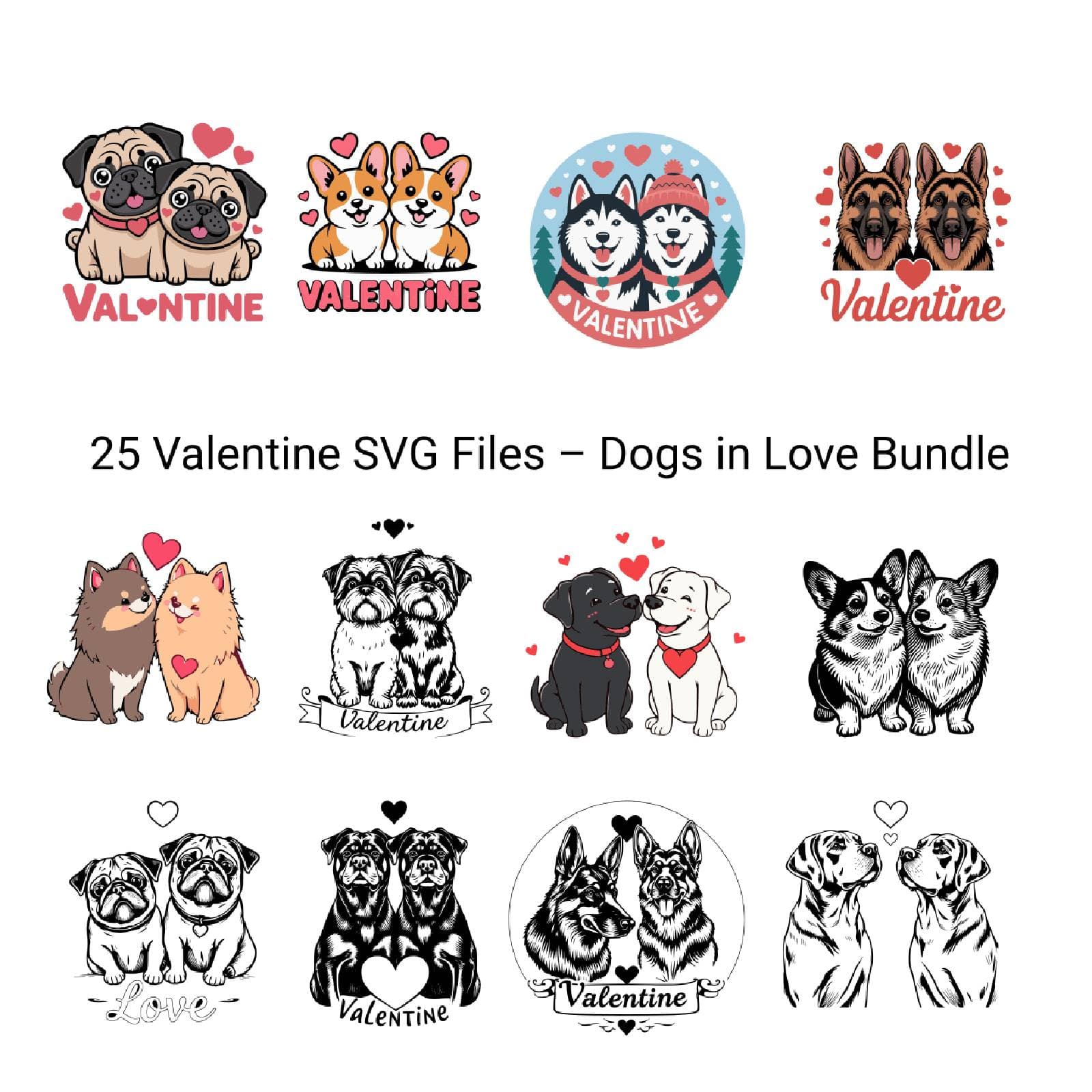 25 Valentine’s Day Love Dogs – SVG, PNG, JPG & PDF Bundle - Thumbnail 2