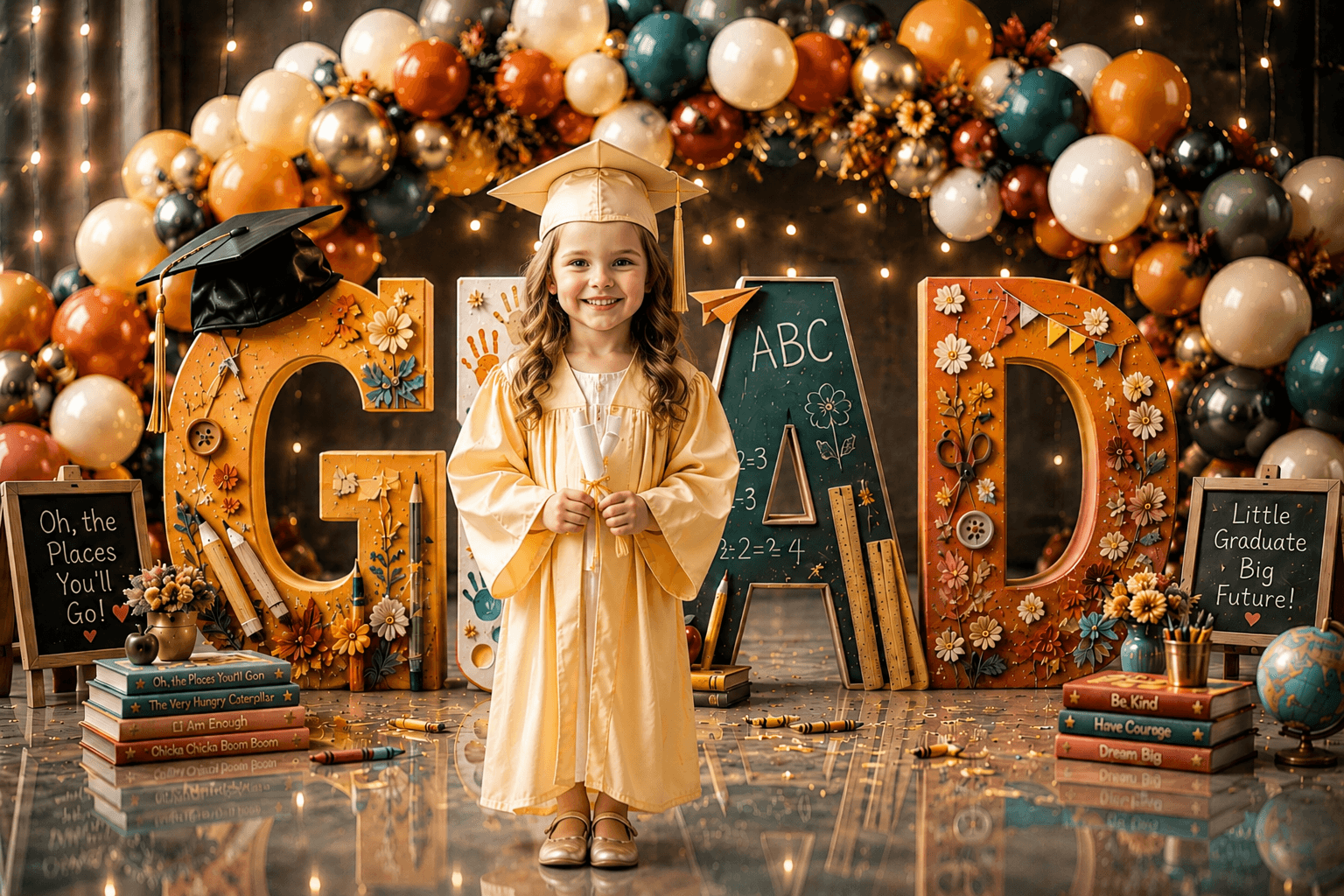 Kindergarten Graduation Digital Backdrop Bundle Set of 4 | Colorful GRAD Letters | Preschool Graduation Background - Thumbnail 4