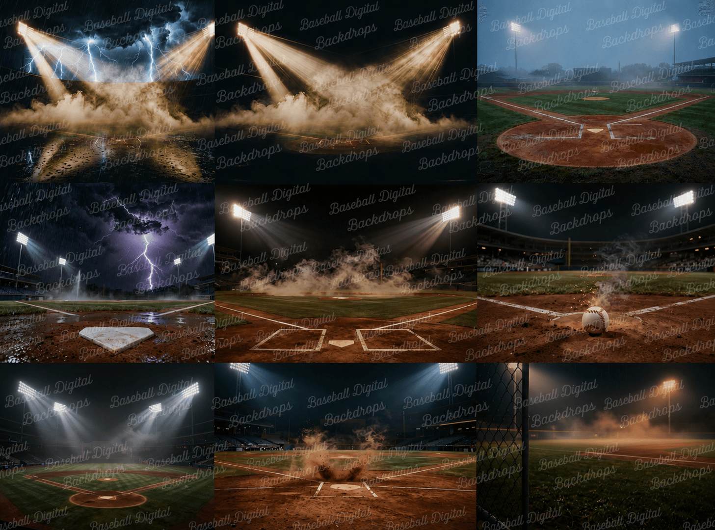 50 Baseball Digital Backdrops – Baseball Stadium Backgrounds, Stormy Skies, Night Games, JPG Files - Thumbnail 13