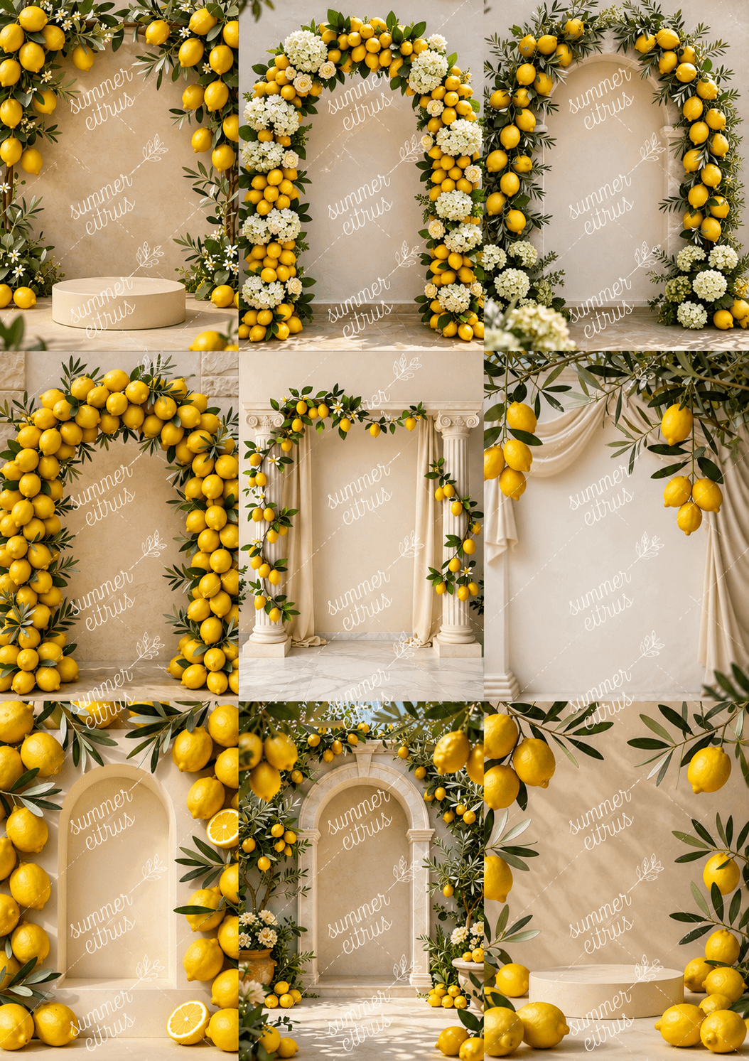 Italian Summer Baby Shower Backdrop Bundle, 40 Lemon & Olive Digital Backgrounds, Mediterranean Maternity Portrait Backdrops, JPG Download - Thumbnail 7