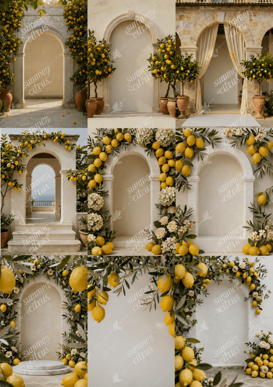 Italian Summer Baby Shower Backdrop Bundle, 40 Lemon & Olive Digital Backgrounds, Mediterranean Maternity Portrait Backdrops, JPG Download - Thumbnail 8