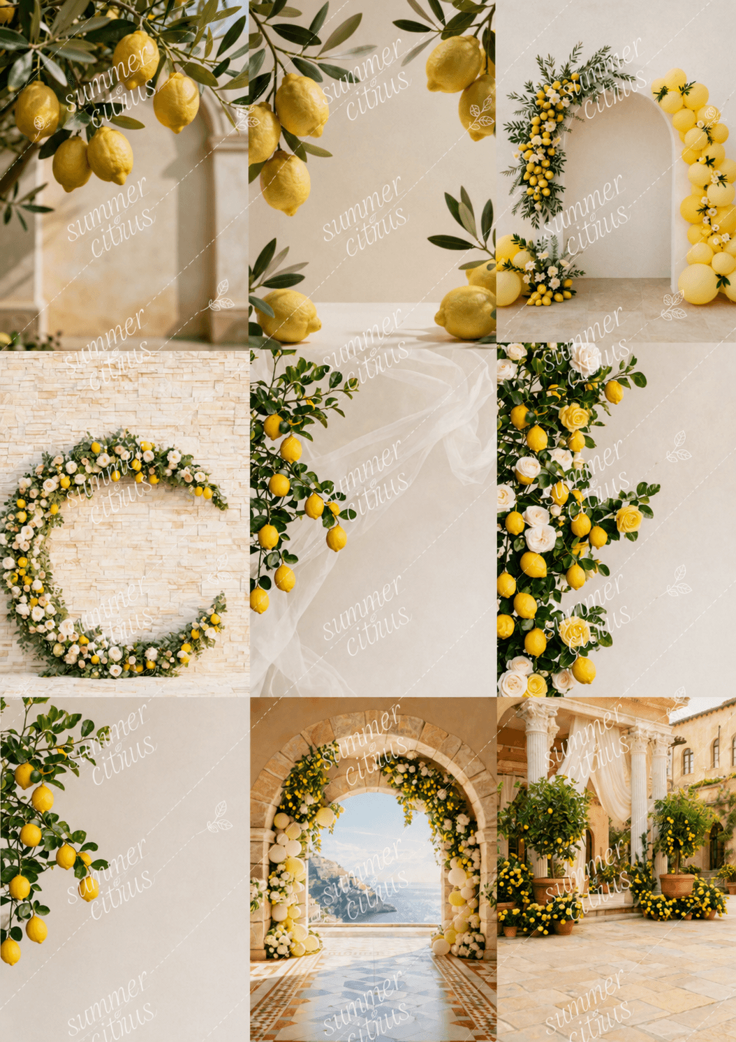 Italian Summer Baby Shower Backdrop Bundle, 40 Lemon & Olive Digital Backgrounds, Mediterranean Maternity Portrait Backdrops, JPG Download - Thumbnail 9
