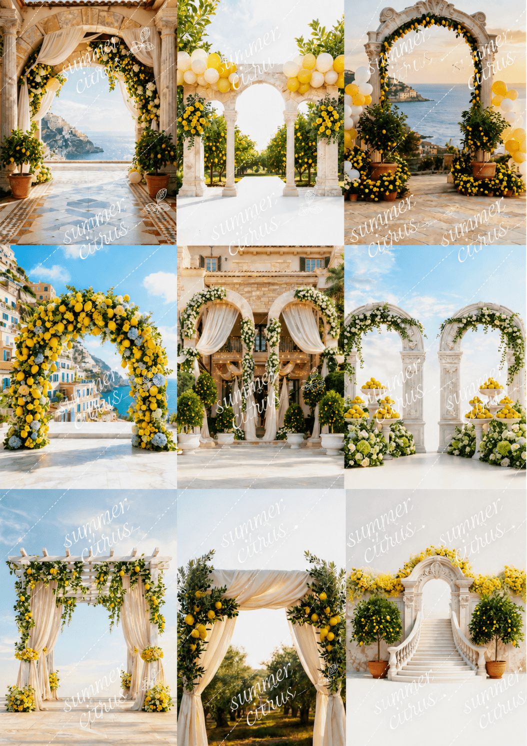 Italian Summer Baby Shower Backdrop Bundle, 40 Lemon & Olive Digital Backgrounds, Mediterranean Maternity Portrait Backdrops, JPG Download - Thumbnail 10