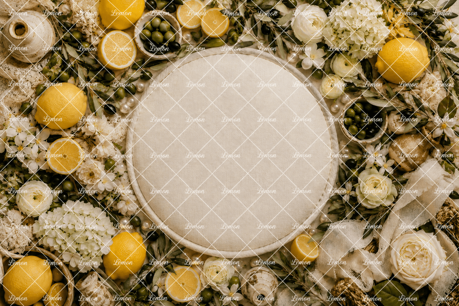 Lemon Newborn Digital Backdrop, Italian Summer Baby Composite, Newborn Photoshop Background, Lemon Olive Baby Backdrop - Thumbnail 2