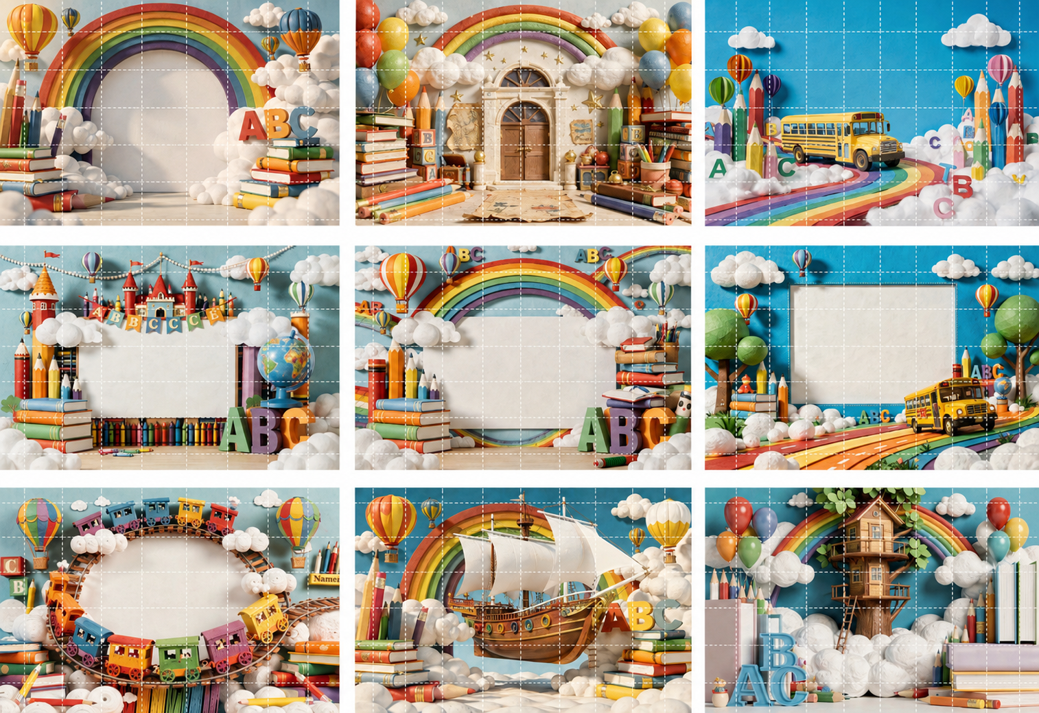 Rainbow Classroom School Photo Backdrop Bundle, Kindergarten Graduation Digital Backdrops, 20 JPG Backgrounds - Thumbnail 10