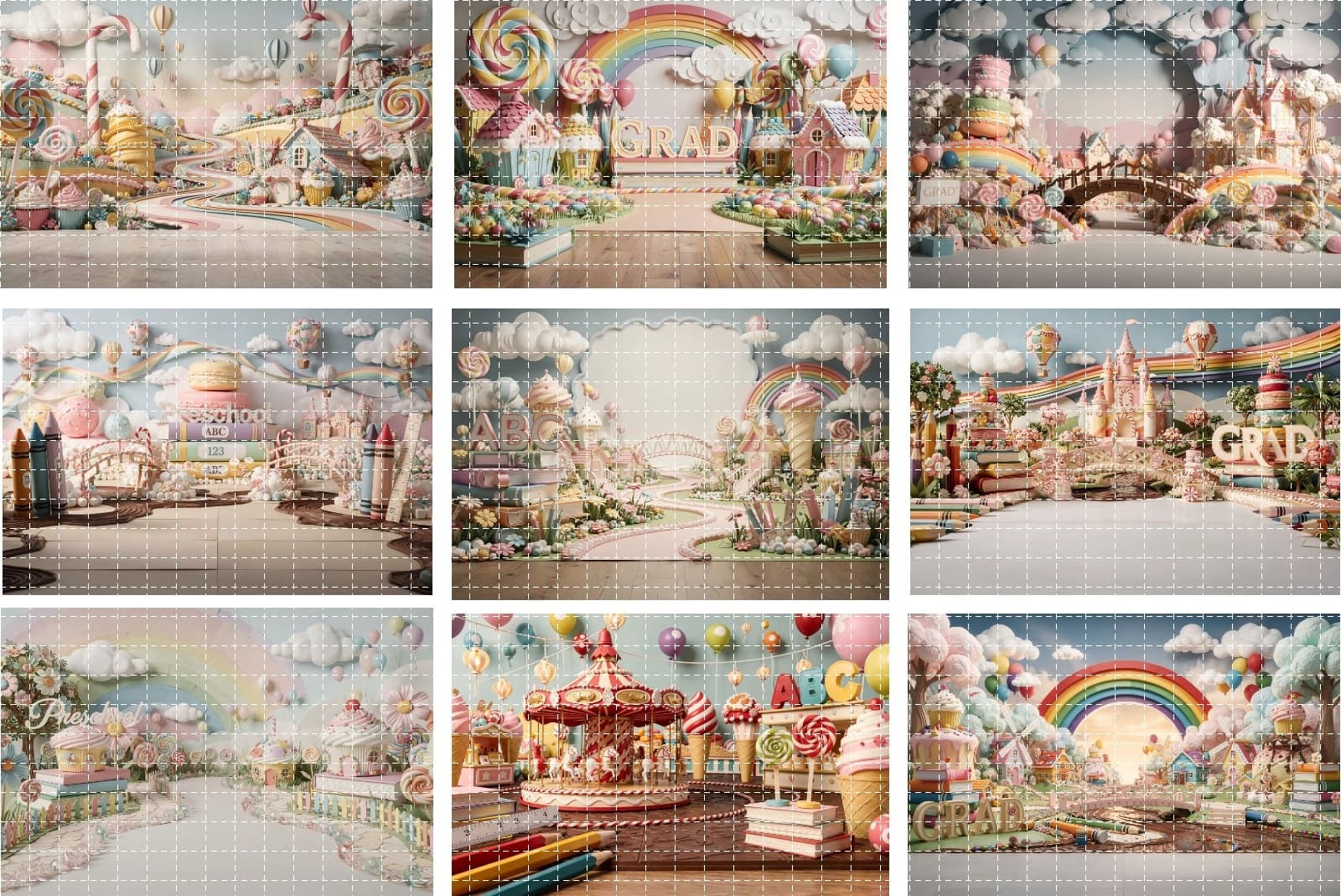 Candy Land School Photo Backdrop Bundle, Preschool Kindergarten Graduation, 15 JPG Backgrounds - Thumbnail 9