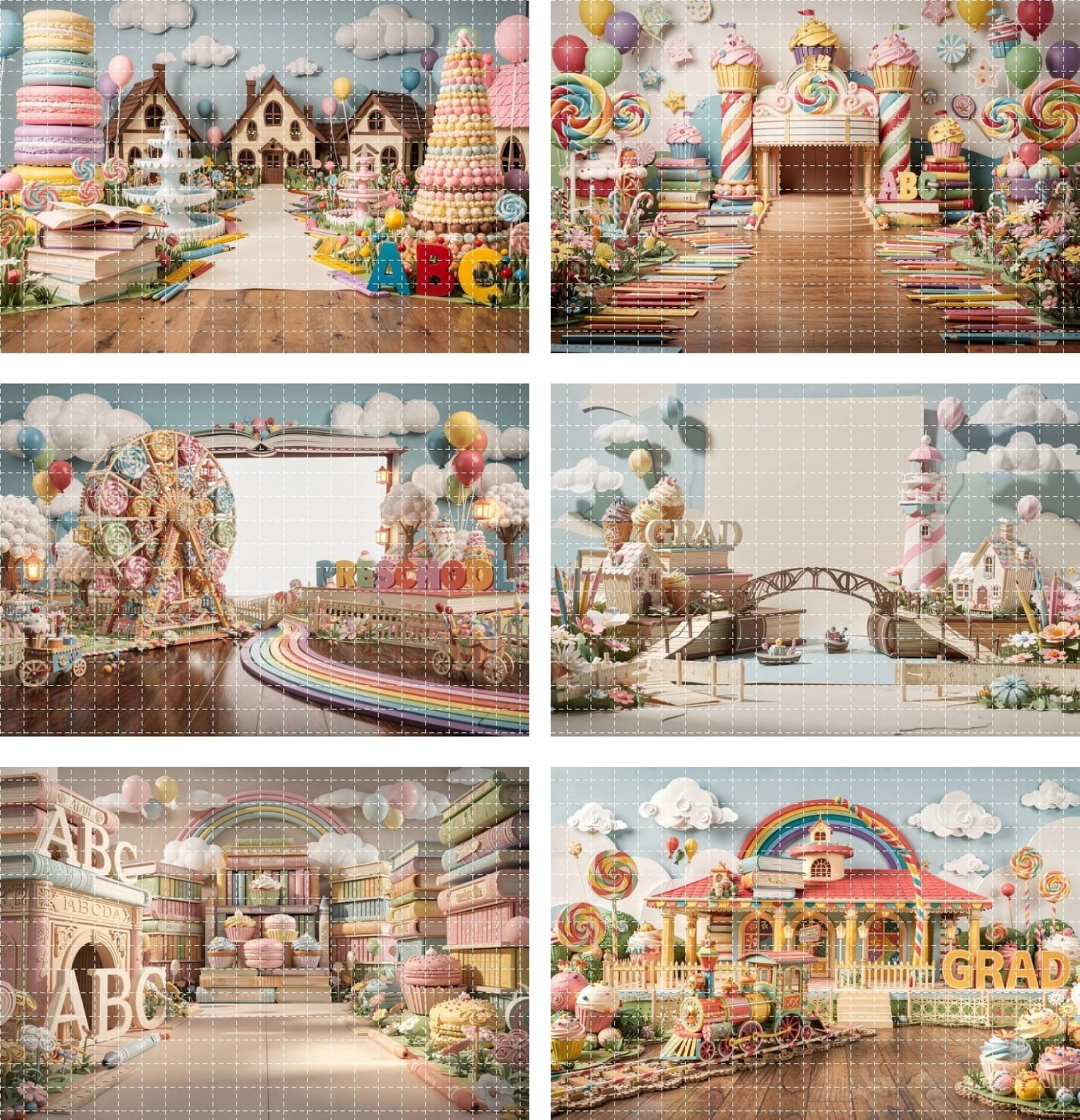 Candy Land School Photo Backdrop Bundle, Preschool Kindergarten Graduation, 15 JPG Backgrounds - Thumbnail 10
