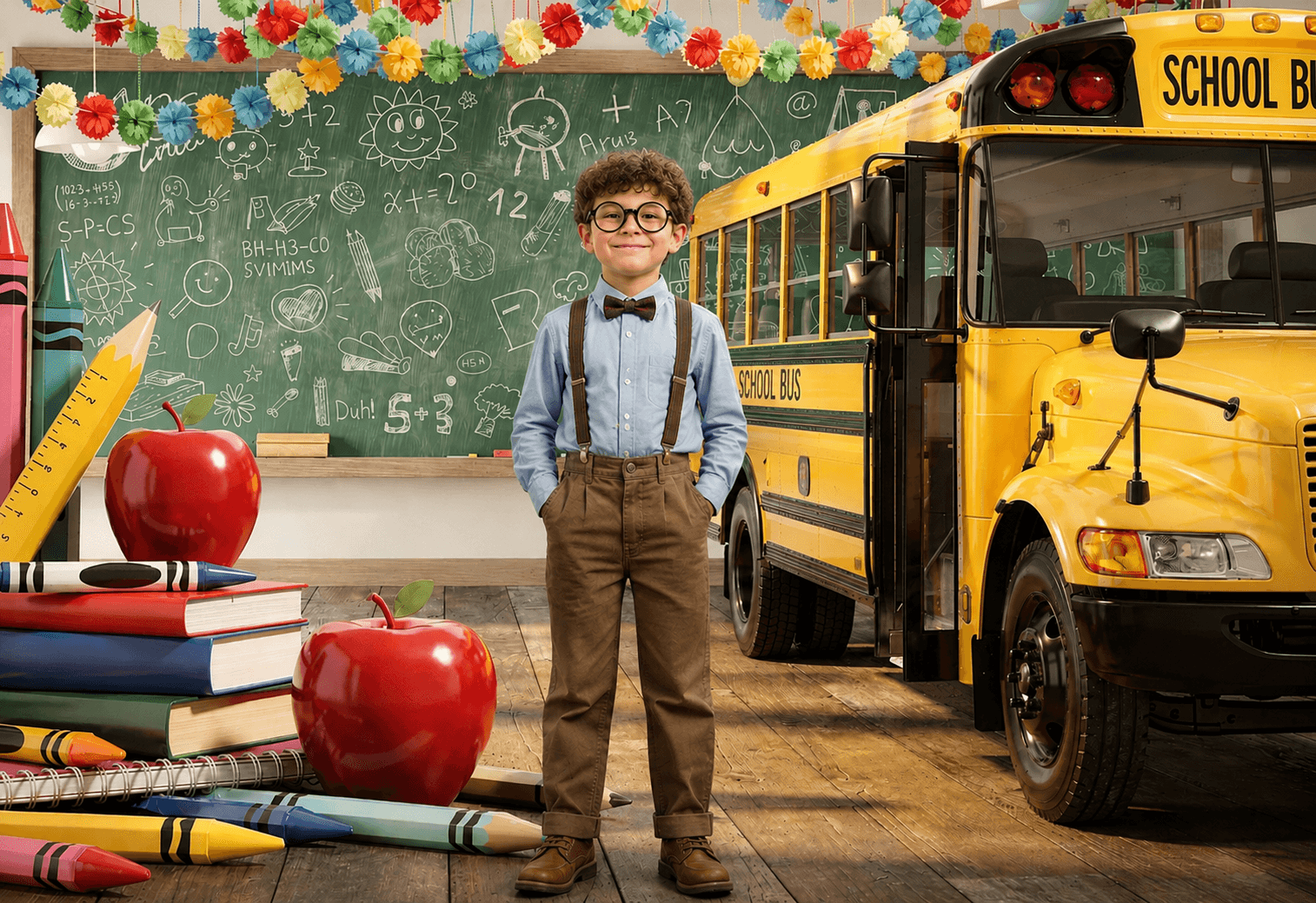 20 Back to School School Bus Digital Backdrops Bundle | School Portrait Backgrounds | Composite Photo Templates | Classroom Photography - Thumbnail 2