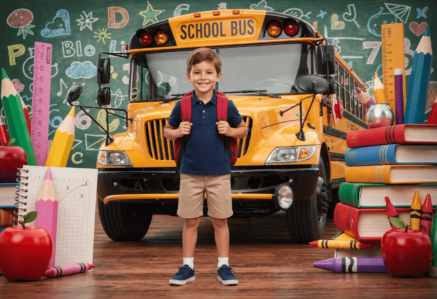 20 Back to School School Bus Digital Backdrops Bundle | School Portrait Backgrounds | Composite Photo Templates | Classroom Photography - Thumbnail 3