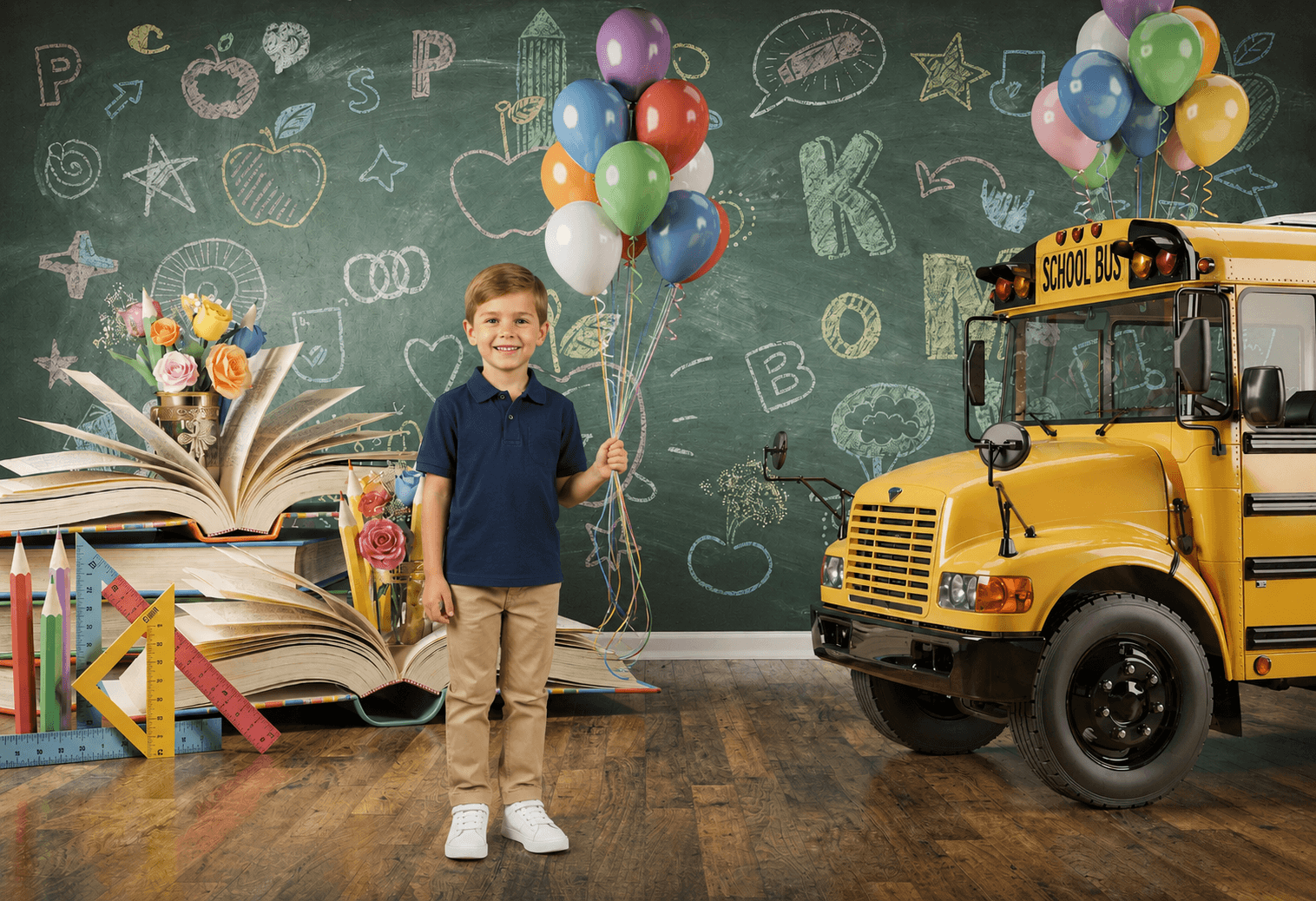 20 Back to School School Bus Digital Backdrops Bundle | School Portrait Backgrounds | Composite Photo Templates | Classroom Photography - Thumbnail 4
