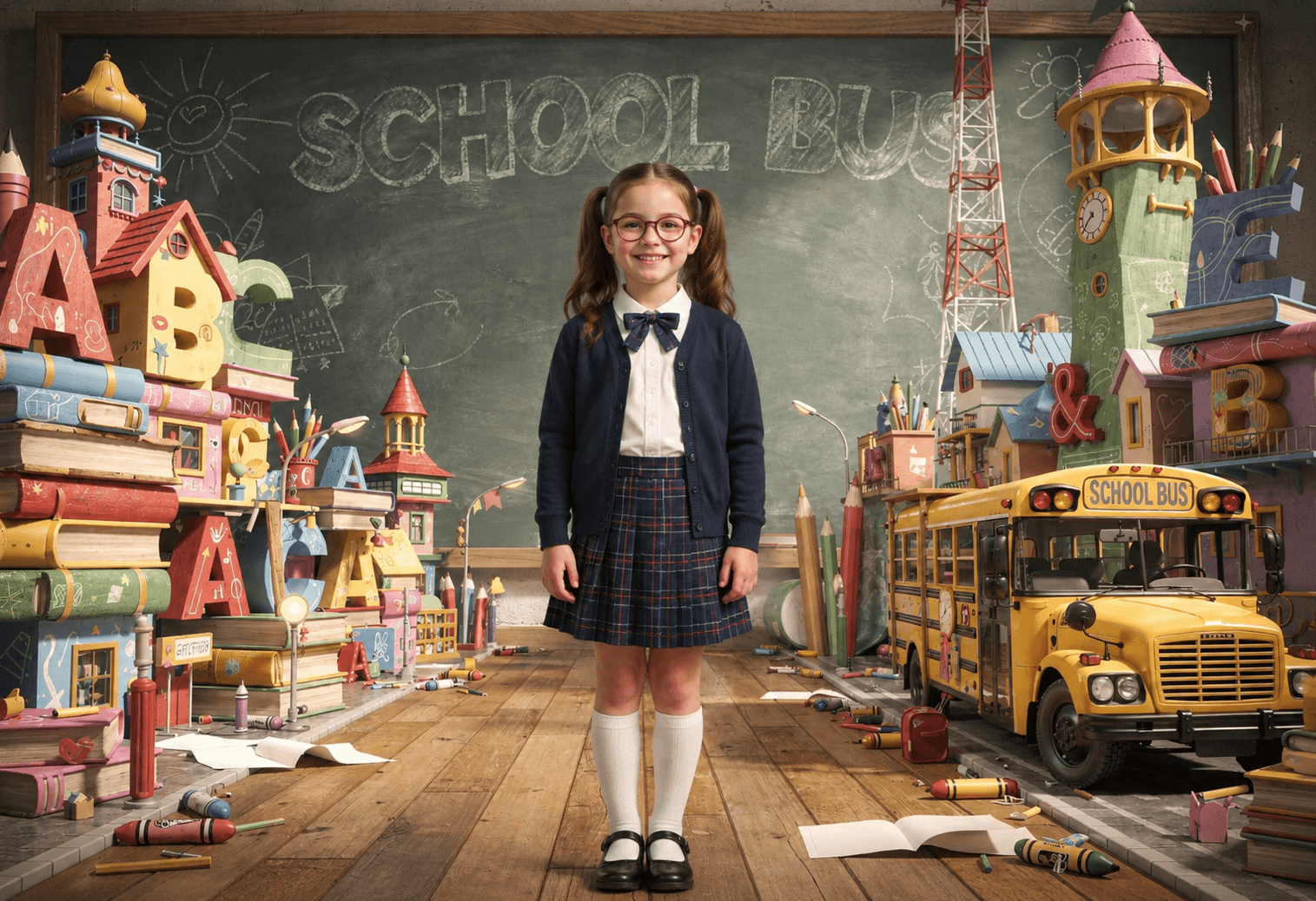 20 Back to School School Bus Digital Backdrops Bundle | School Portrait Backgrounds | Composite Photo Templates | Classroom Photography - Thumbnail 5