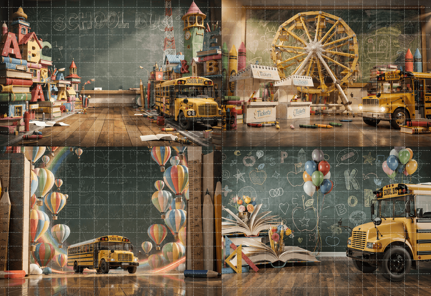 20 Back to School School Bus Digital Backdrops Bundle | School Portrait Backgrounds | Composite Photo Templates | Classroom Photography - Thumbnail 8