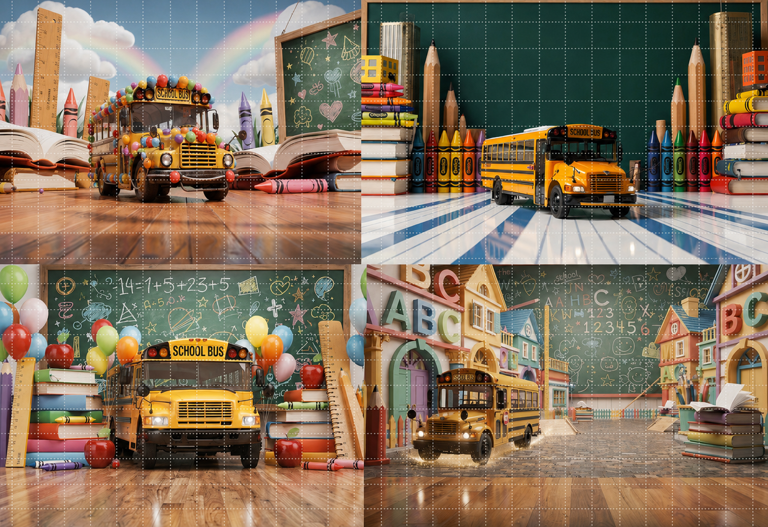 20 Back to School School Bus Digital Backdrops Bundle | School Portrait Backgrounds | Composite Photo Templates | Classroom Photography - Thumbnail 10