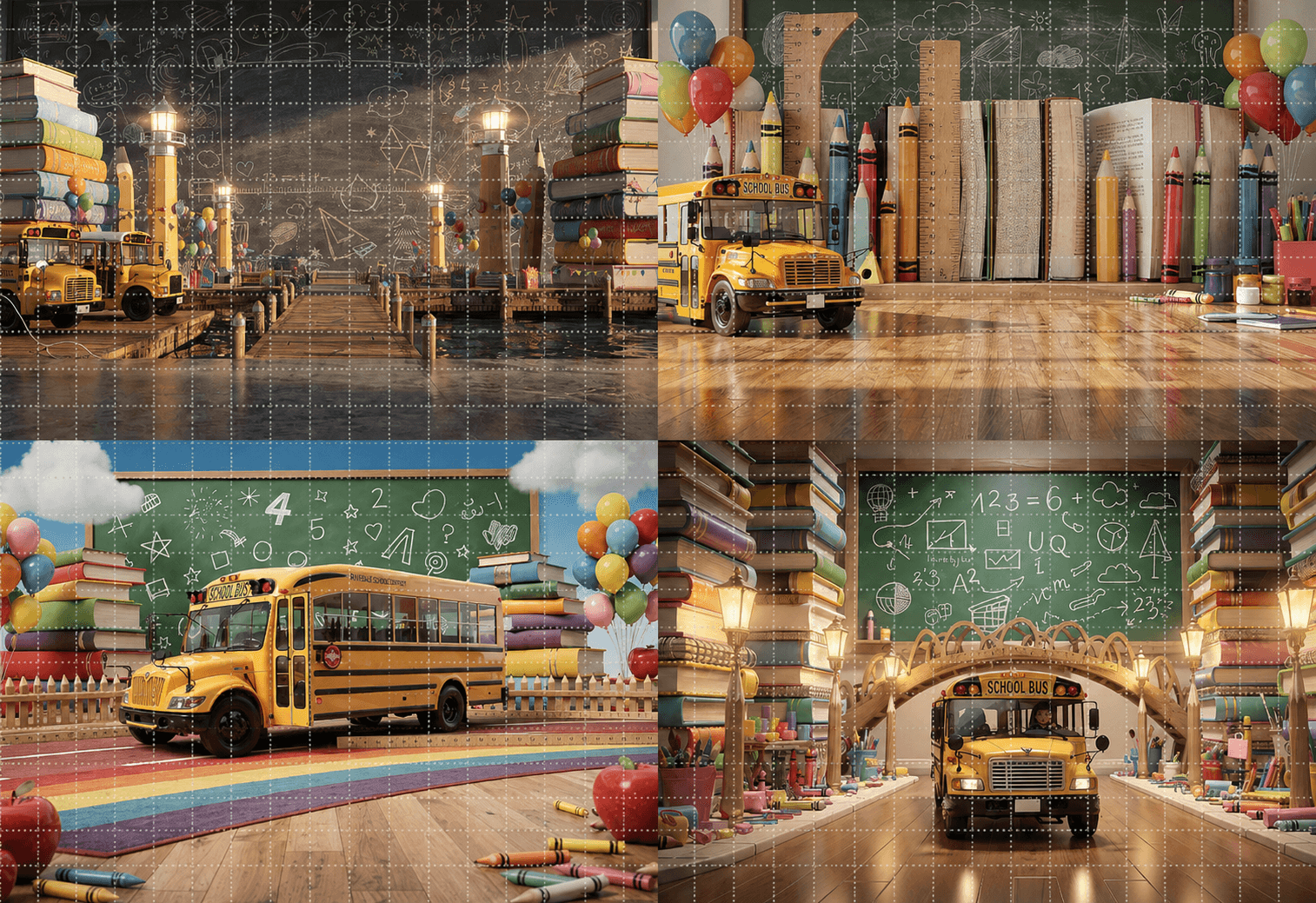 20 Back to School School Bus Digital Backdrops Bundle | School Portrait Backgrounds | Composite Photo Templates | Classroom Photography - Thumbnail 11