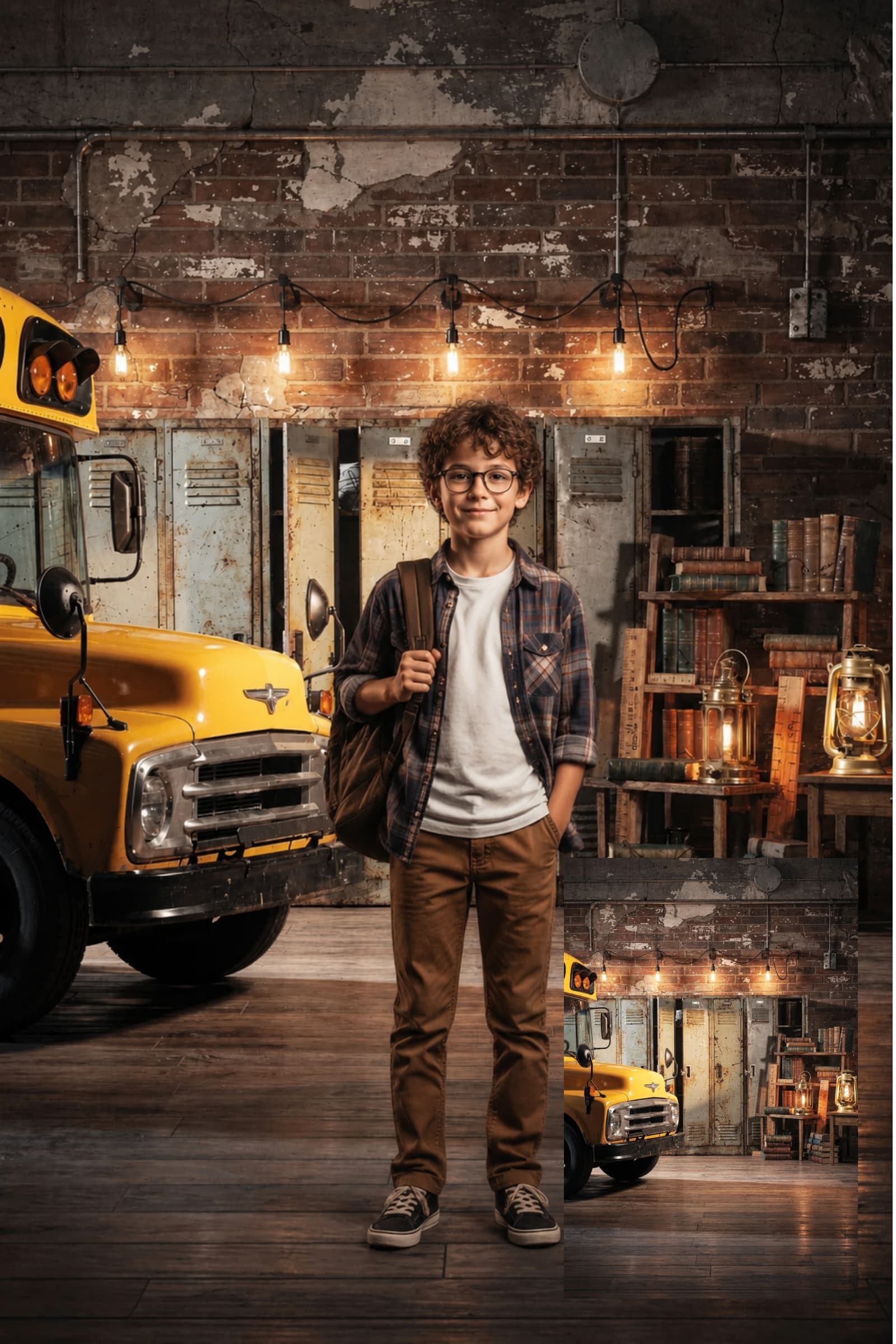 10 Vintage School Digital Backdrops Bundle | Retro Classroom Backgrounds | Library & School Bus Photo Backdrops | School Portrait Composite Templates - Thumbnail 2