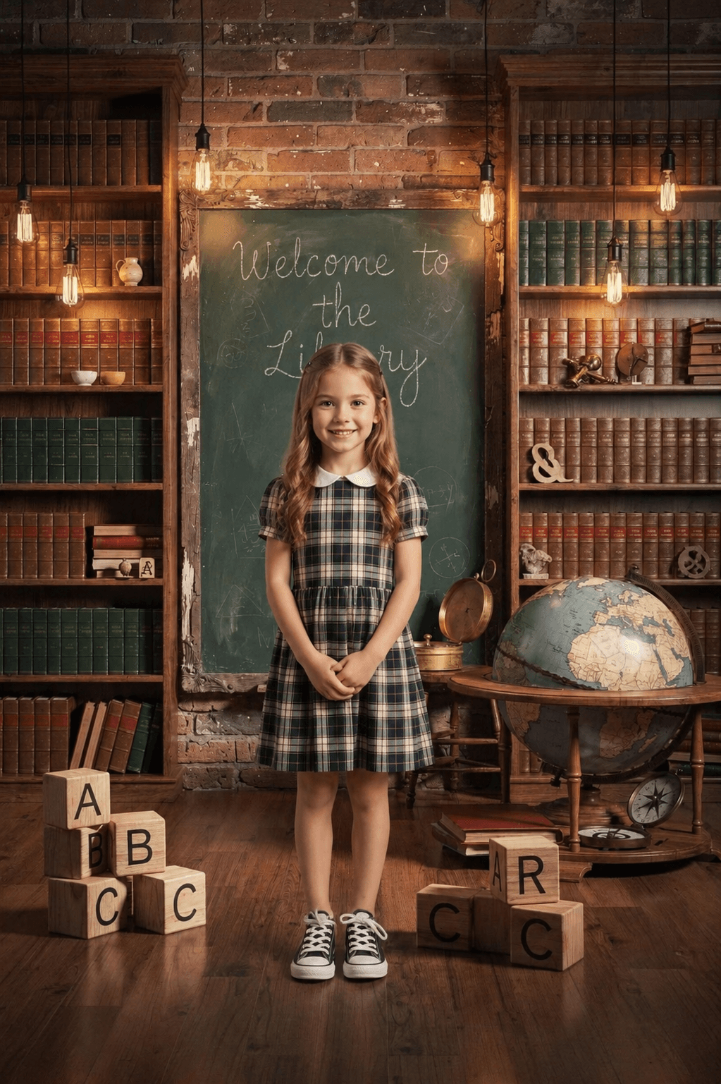 10 Vintage School Digital Backdrops Bundle | Retro Classroom Backgrounds | Library & School Bus Photo Backdrops | School Portrait Composite Templates - Thumbnail 5