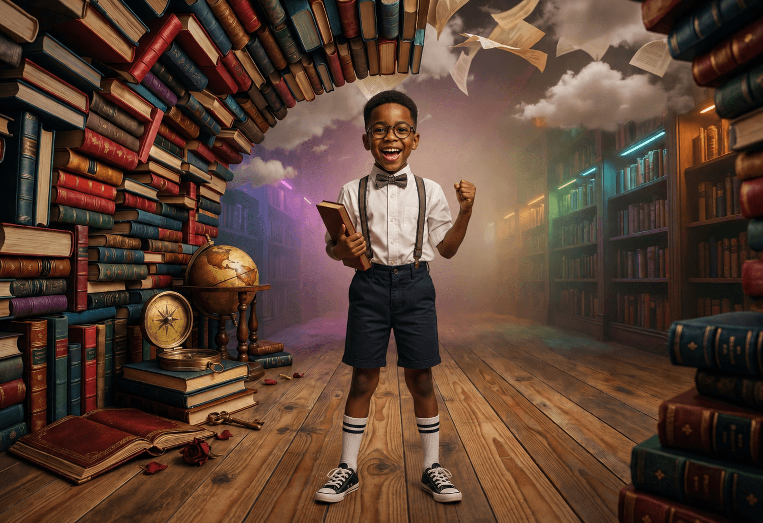 25 Rainbow Library Digital Backdrops Bundle | School Library Backgrounds | Book-Themed Portrait Backdrops | Composite Photo Templates - Thumbnail 5