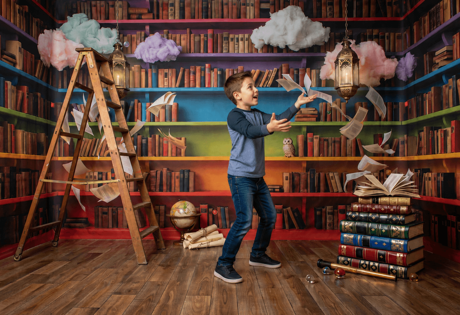 25 Rainbow Library Digital Backdrops Bundle | School Library Backgrounds | Book-Themed Portrait Backdrops | Composite Photo Templates - Thumbnail 8