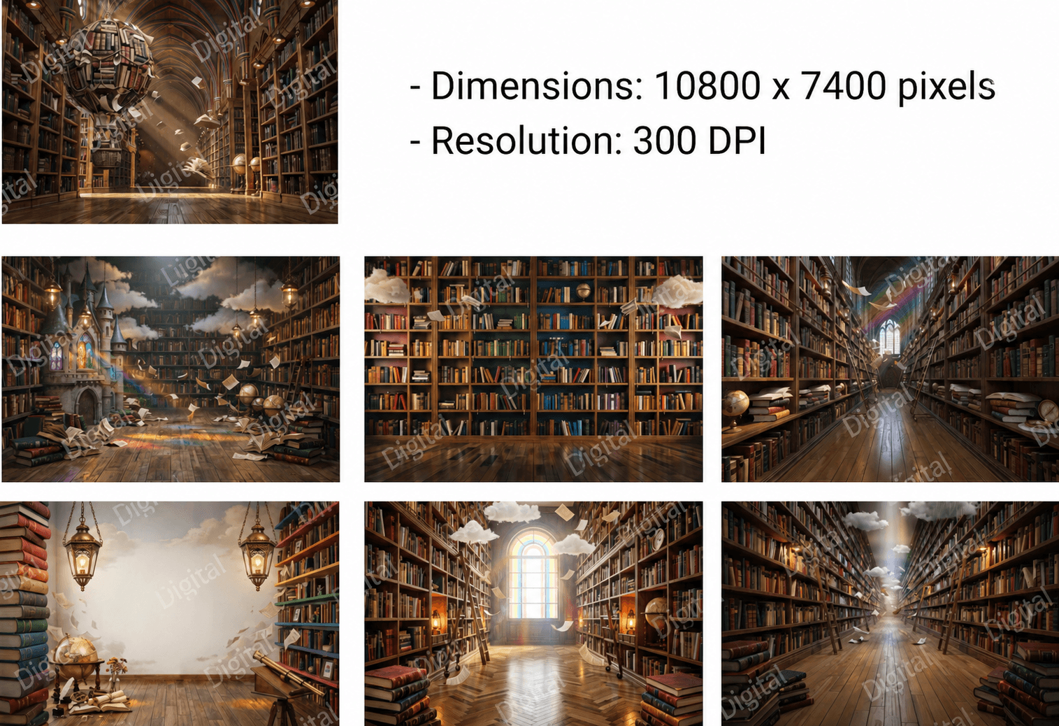25 Rainbow Library Digital Backdrops Bundle | School Library Backgrounds | Book-Themed Portrait Backdrops | Composite Photo Templates - Thumbnail 11