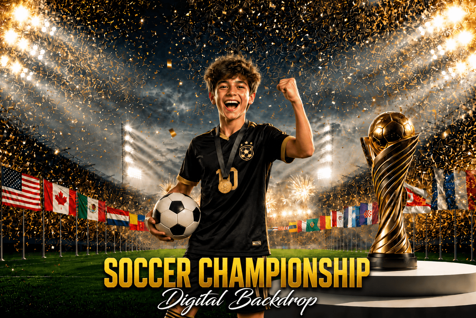 Soccer Championship Digital Backdrop | International Football Stadium Background | Sports Portrait Composite Template