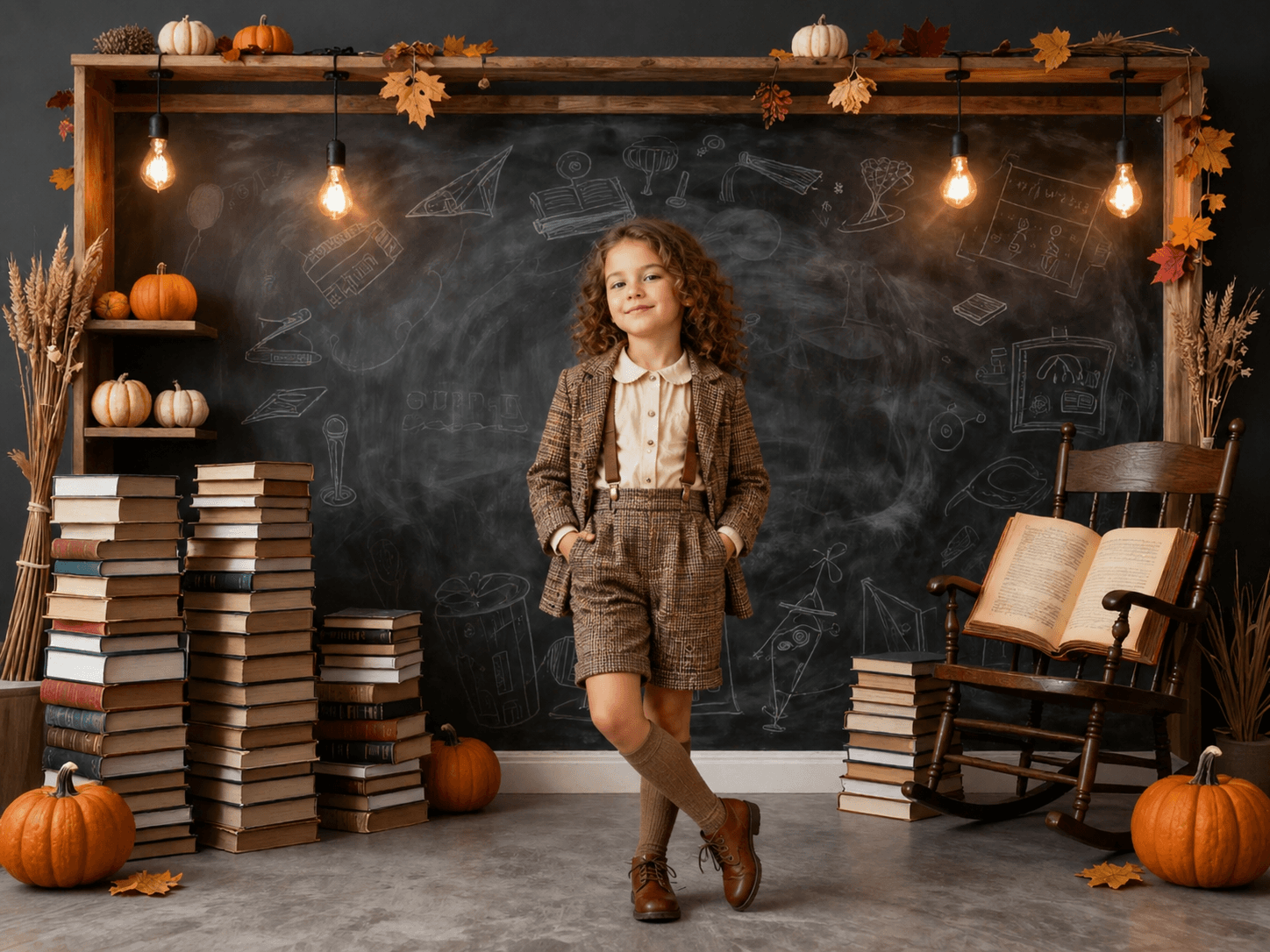 30 Fall Classroom Digital Backdrops, Back to School Backgrounds, Autumn School Portrait Backdrops, Vintage Classroom Photo Bundle - Thumbnail 7