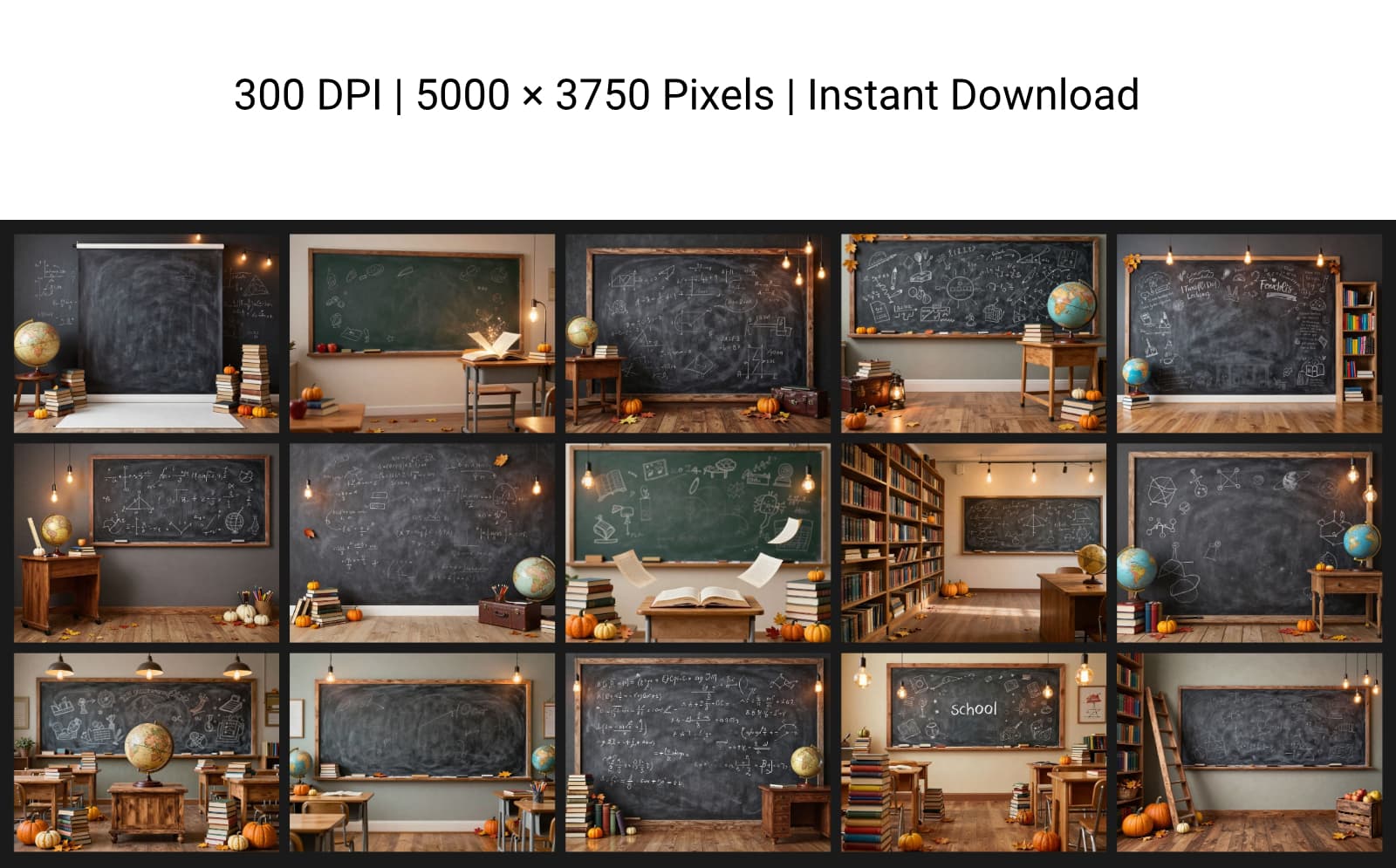 30 Fall Classroom Digital Backdrops, Back to School Backgrounds, Autumn School Portrait Backdrops, Vintage Classroom Photo Bundle - Thumbnail 10