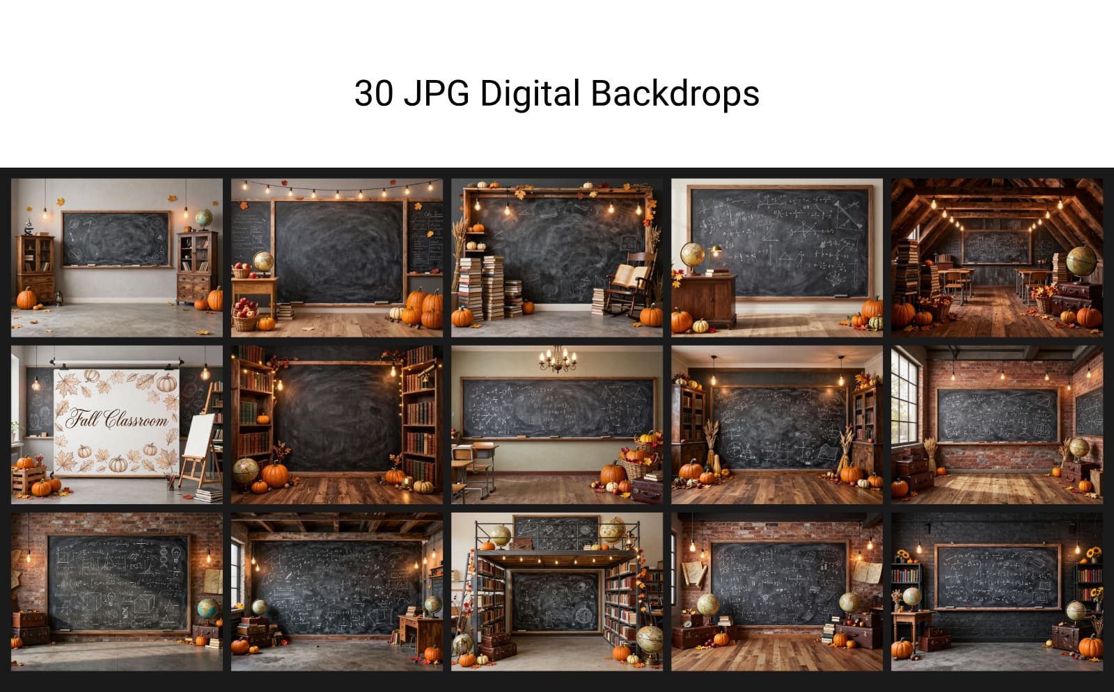 30 Fall Classroom Digital Backdrops, Back to School Backgrounds, Autumn School Portrait Backdrops, Vintage Classroom Photo Bundle - Thumbnail 11