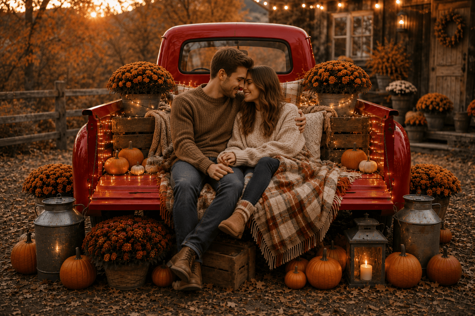 Autumn Digital Background, Fall Truck Backdrop, Pumpkin Portrait Background, Rustic Farm Fall Scene, Autumn Photography Backdrop - Thumbnail 2