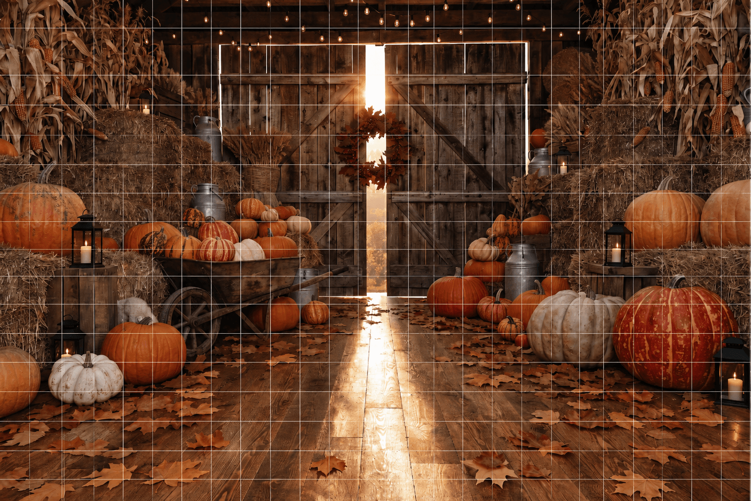 Autumn Barn Digital Background, Fall Pumpkin Patch Backdrop, Rustic Farmhouse Portrait Background, Cozy Barn Scene, Autumn Photography - Thumbnail 3