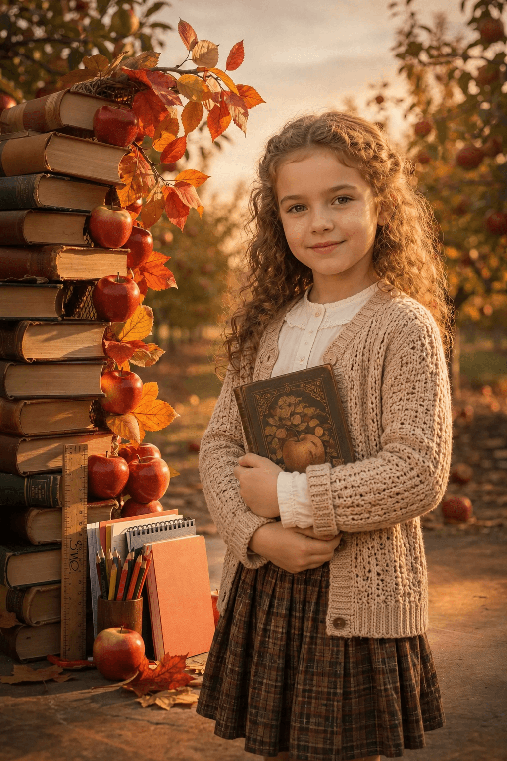 30 Back to School Apple Orchard Digital Backdrop Bundle, Fall School Portrait Background, Kindergarten Photography Prop, JPG Download - Thumbnail 4