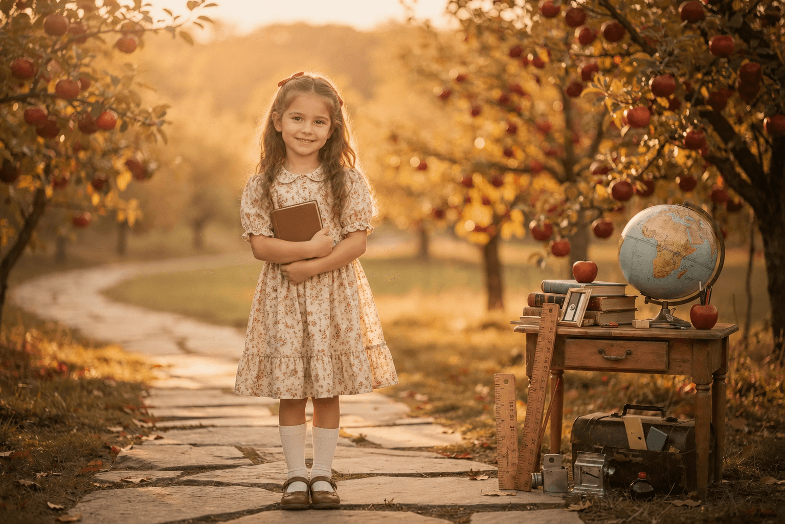 30 Back to School Apple Orchard Digital Backdrop Bundle, Fall School Portrait Background, Kindergarten Photography Prop, JPG Download - Thumbnail 10