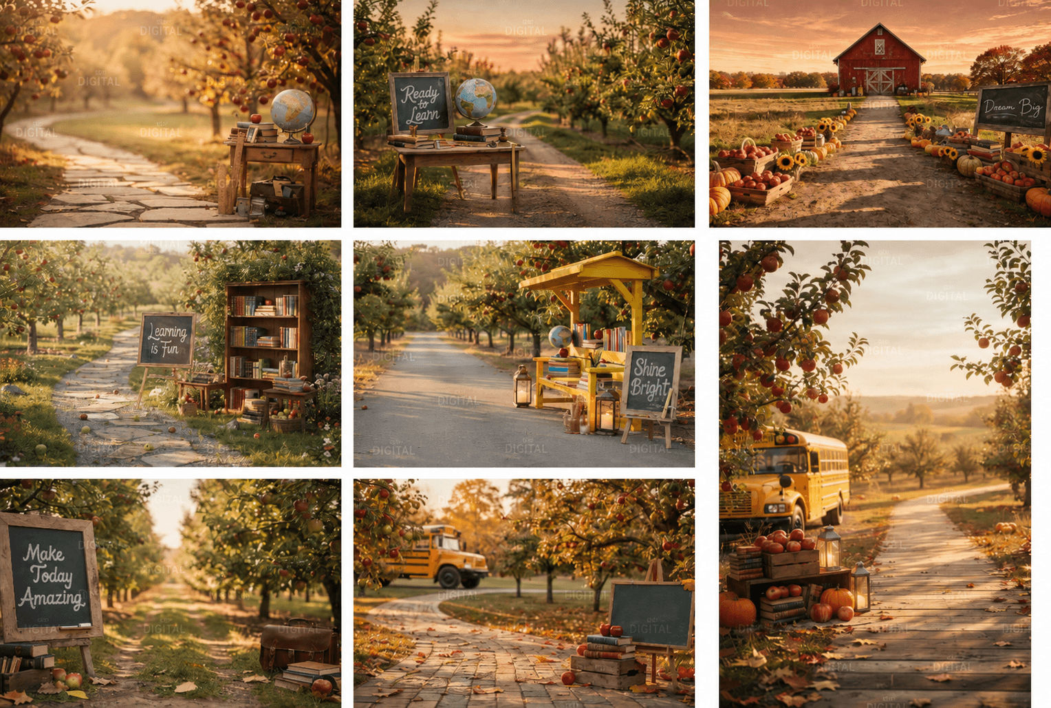 30 Back to School Apple Orchard Digital Backdrop Bundle, Fall School Portrait Background, Kindergarten Photography Prop, JPG Download - Thumbnail 12