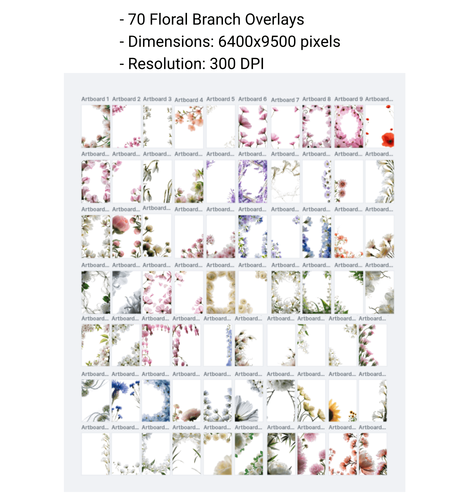 70 Floral Branch Overlays PNG, Flower Branch Photo Overlays, Spring Floral Overlay, Photoshop Overlay, Maternity, Family & Portrait Editing - Thumbnail 7