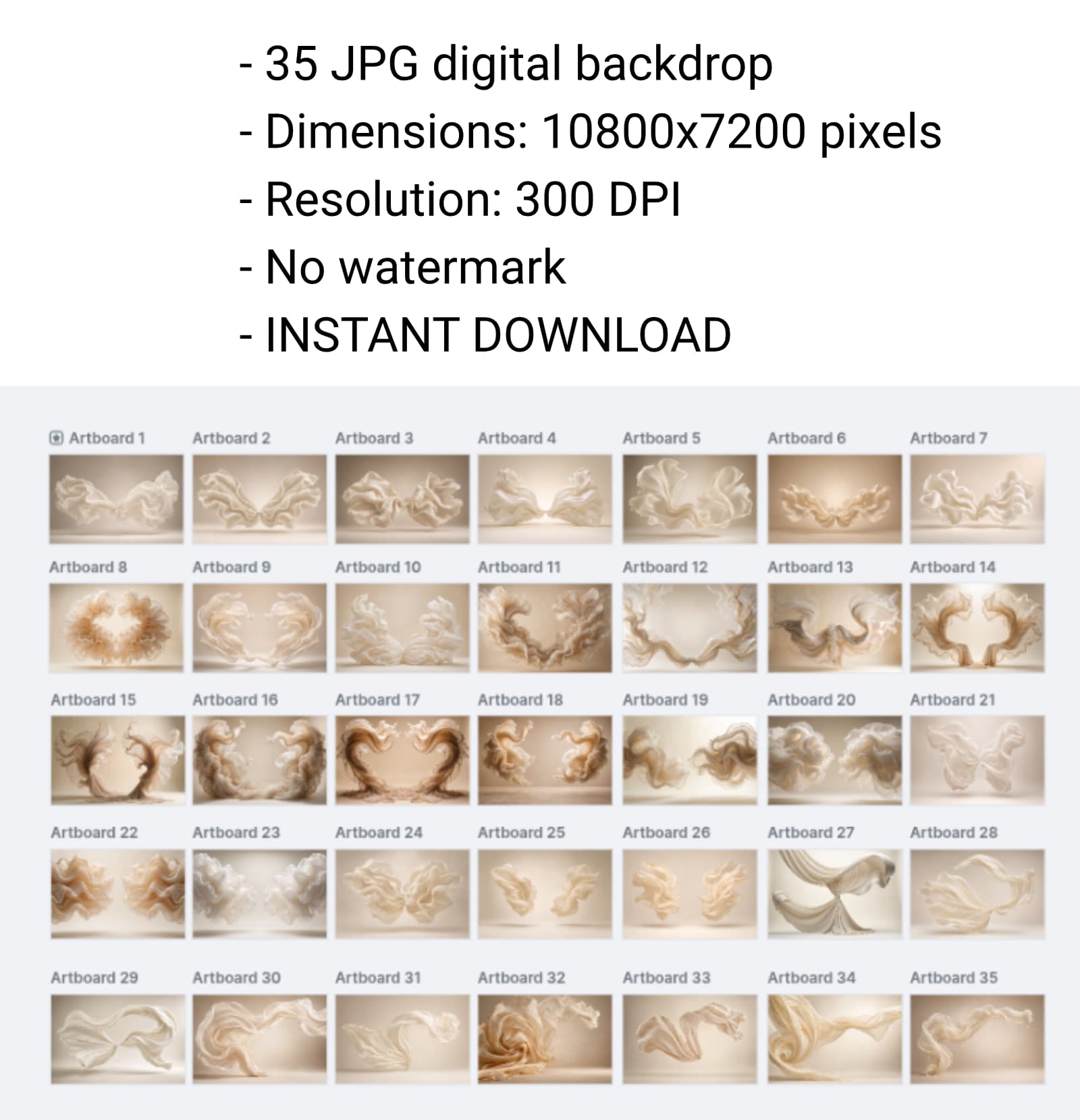35 Ivory Draped Maternity Backdrops, Cream Fabric Pregnancy Backgrounds, Elegant Flowing Cloth Photoshop Overlays,  Photo Backdrop Bundle - Thumbnail 7