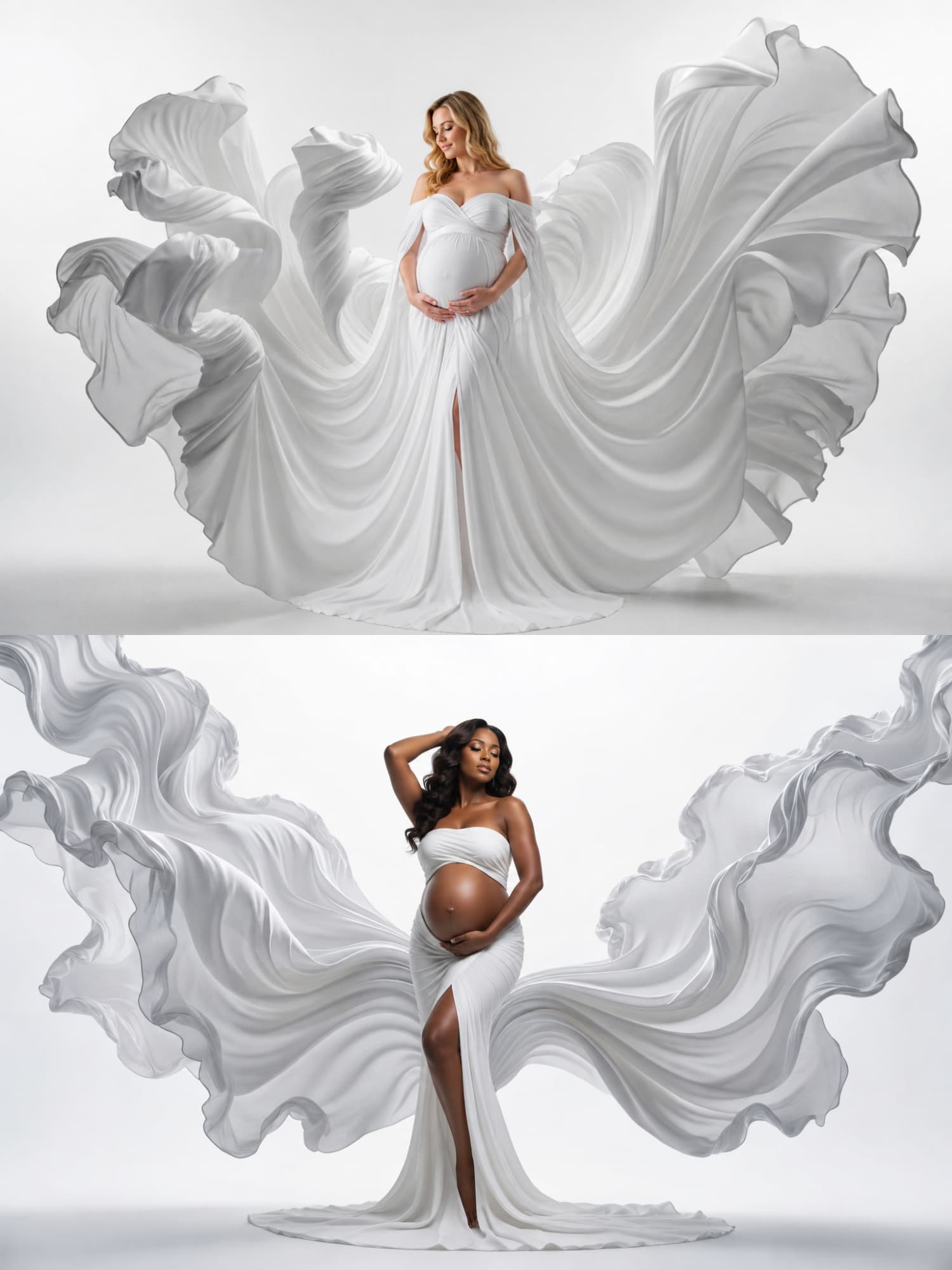 30 White Draped Fabric Maternity Backdrops, White Pregnancy Digital Background Bundle, Elegant Portrait Backdrops - Thumbnail 5