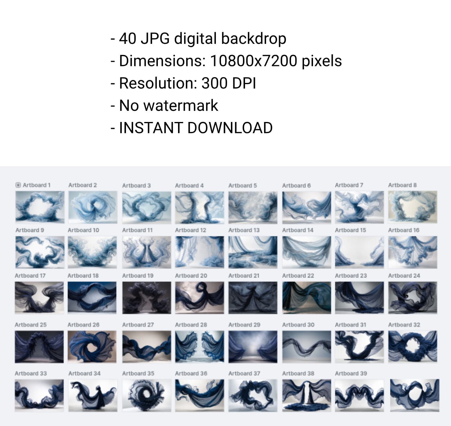 40 Navy & Blue Fabric Maternity Backdrops, Flowing Fabric Pregnancy Backgrounds, Digital Portrait Backdrops, JPG Download - Thumbnail 9