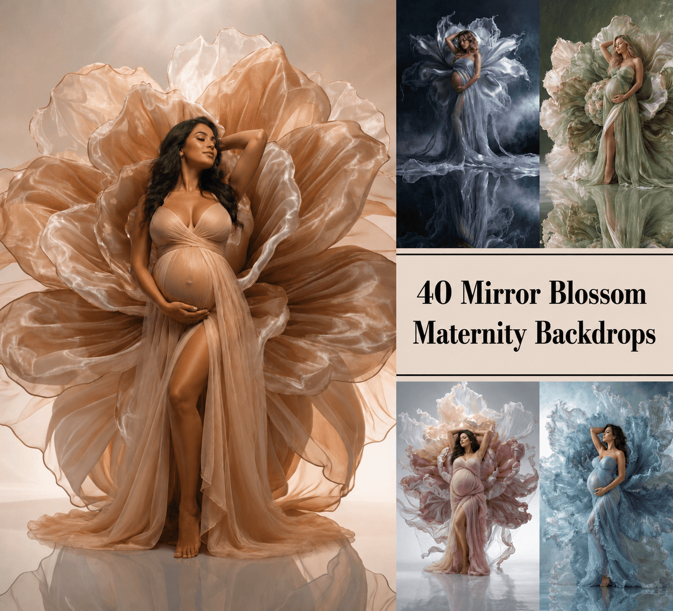 40 Mirror Blossom Maternity Backdrops Bundle, Floral Pregnancy Digital Backgrounds, Photography Backdrops, Baby Shower Portrait