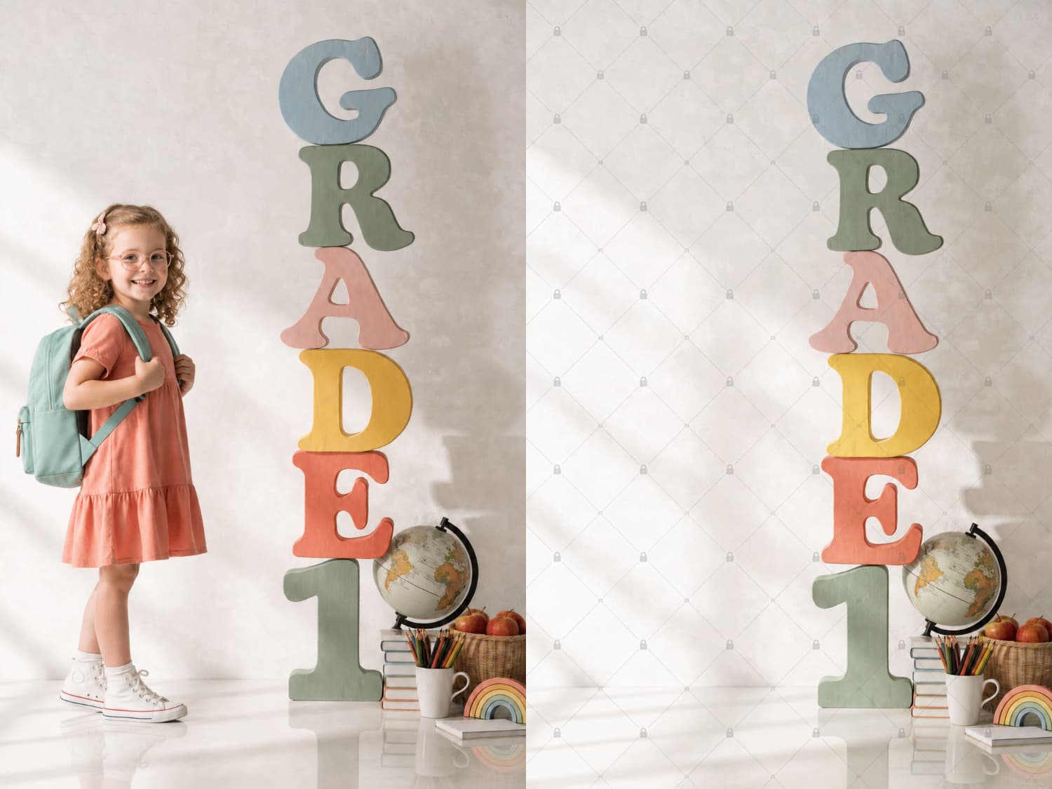 Grade 1-5 School Digital Backdrops Bundle, 10 Classroom Photo Backgrounds, School Portrait Backdrop JPG, Instant Download - Thumbnail 2