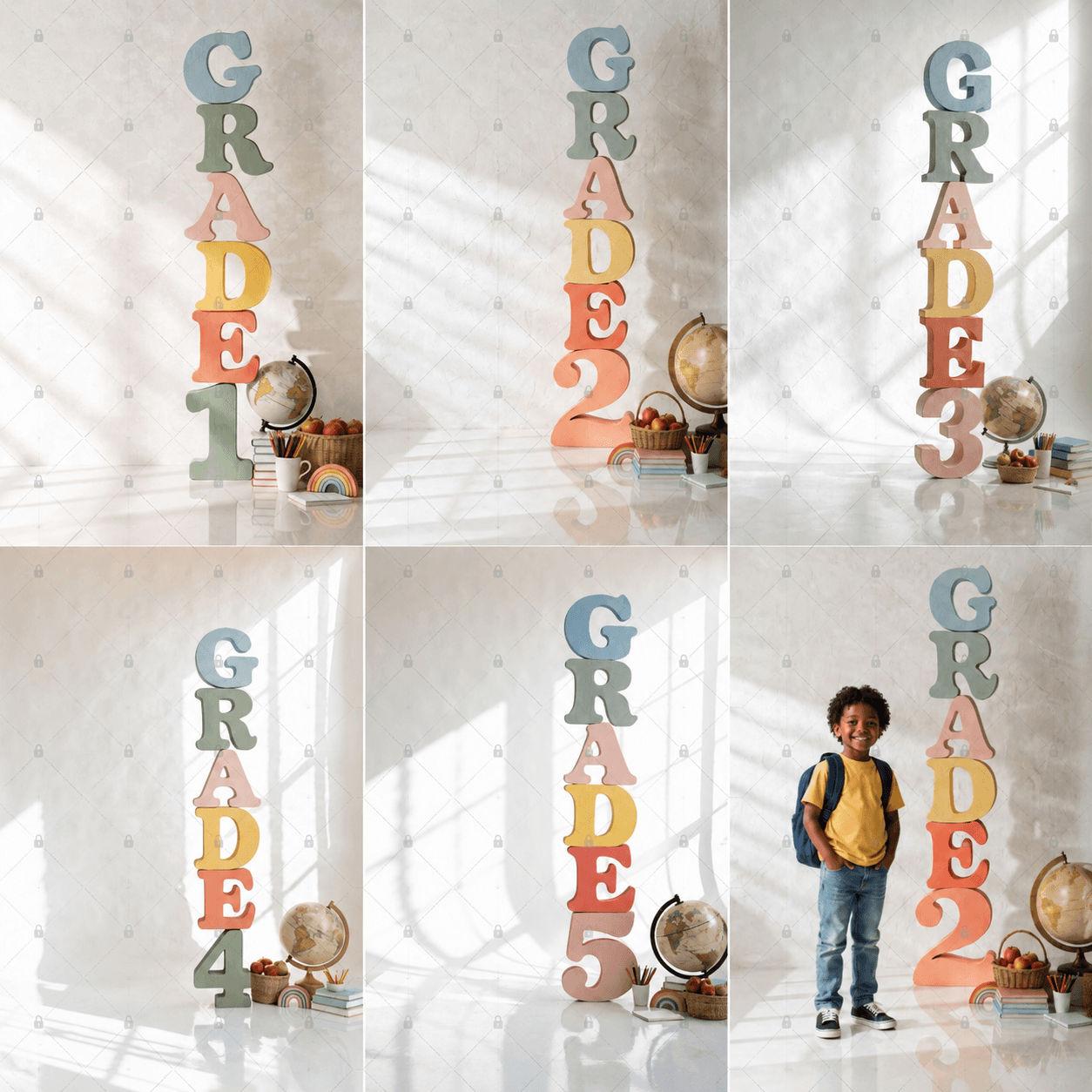 Grade 1-5 School Digital Backdrops Bundle, 10 Classroom Photo Backgrounds, School Portrait Backdrop JPG, Instant Download - Thumbnail 7