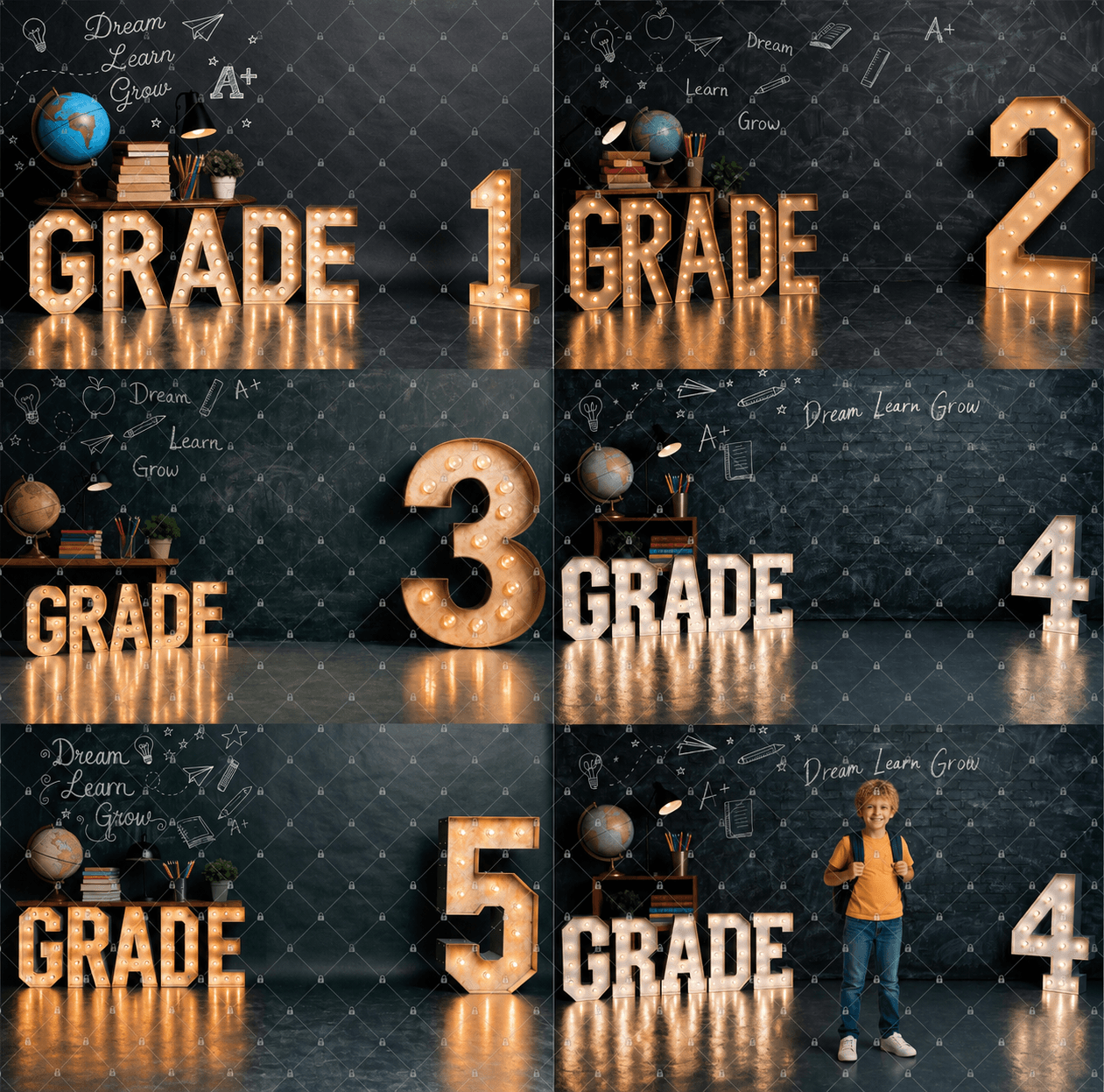 Grade 1-5 School Digital Backdrops Bundle, 10 Classroom Photo Backgrounds, School Portrait Backdrop JPG, Instant Download - Thumbnail 8
