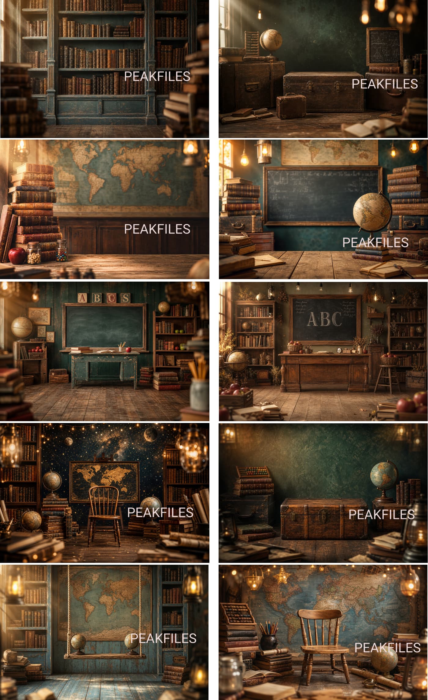 10 Vintage School Digital Backdrops | Antique Classroom, Library, World Map, Chalkboard Portrait Backgrounds | High-Resolution JPG Download - Thumbnail 8