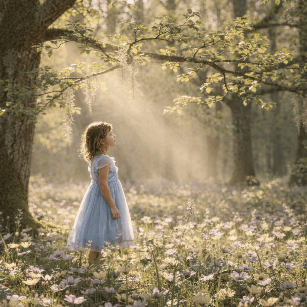 Dreamy Forest Wildflower Backdrop, Golden Light Woodland Background, Spring Meadow Photography Backdrop, Child Composite Digital Background