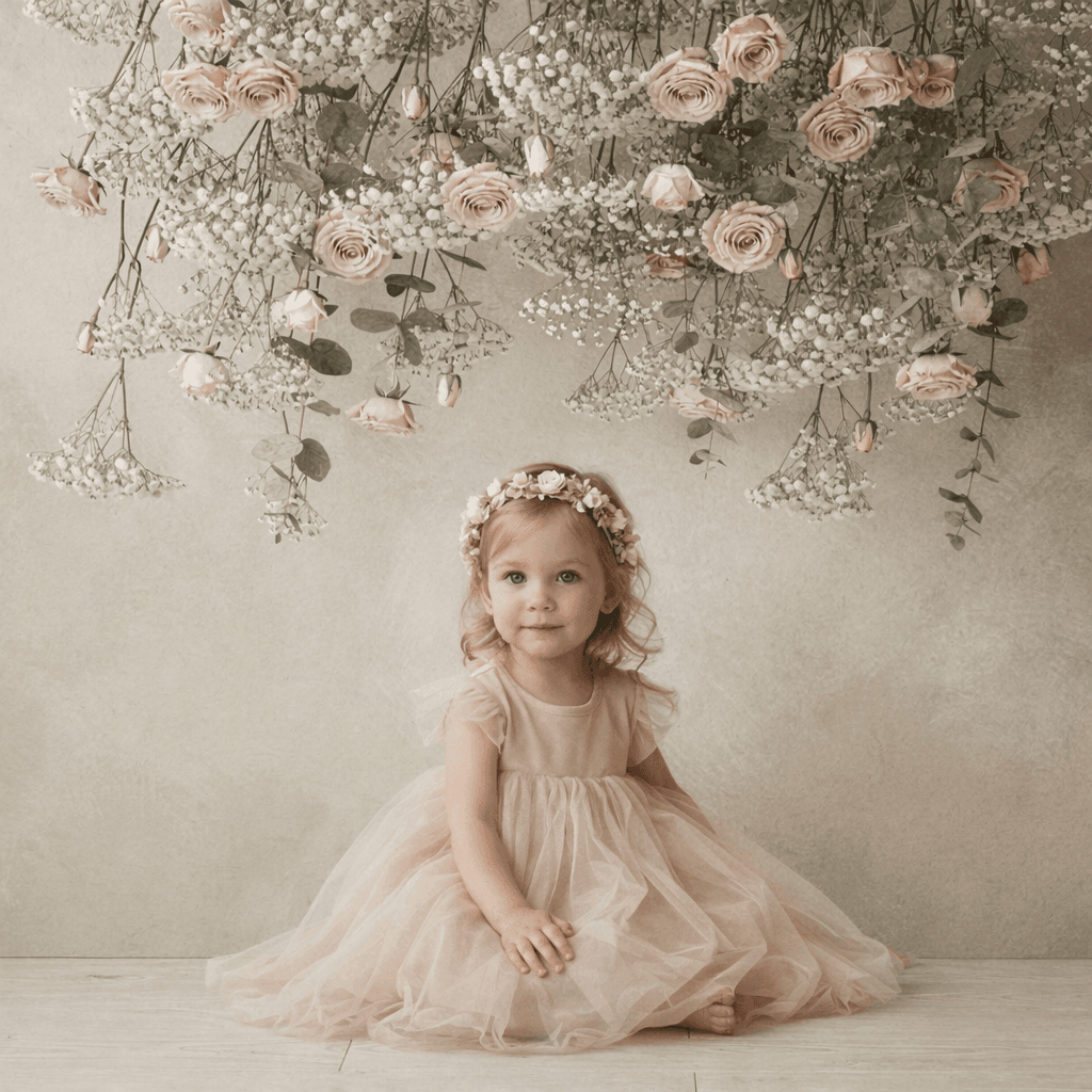 Floral Photography Backdrop, Blush Roses, Baby Shower Background, Neutral Studio Prop