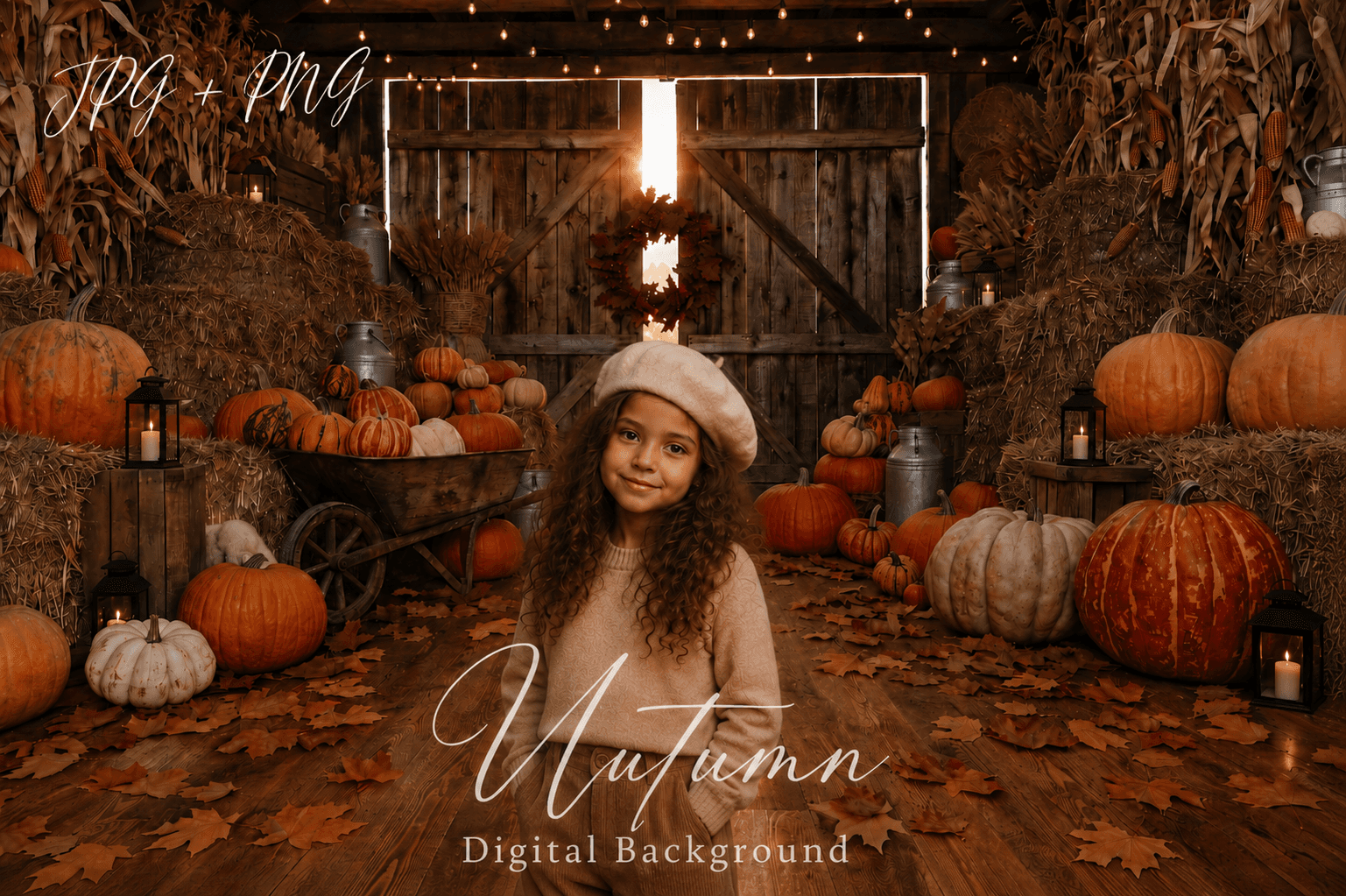 Autumn Barn Digital Background, Fall Pumpkin Patch Backdrop, Rustic Farmhouse Portrait Background, Cozy Barn Scene, Autumn Photography
